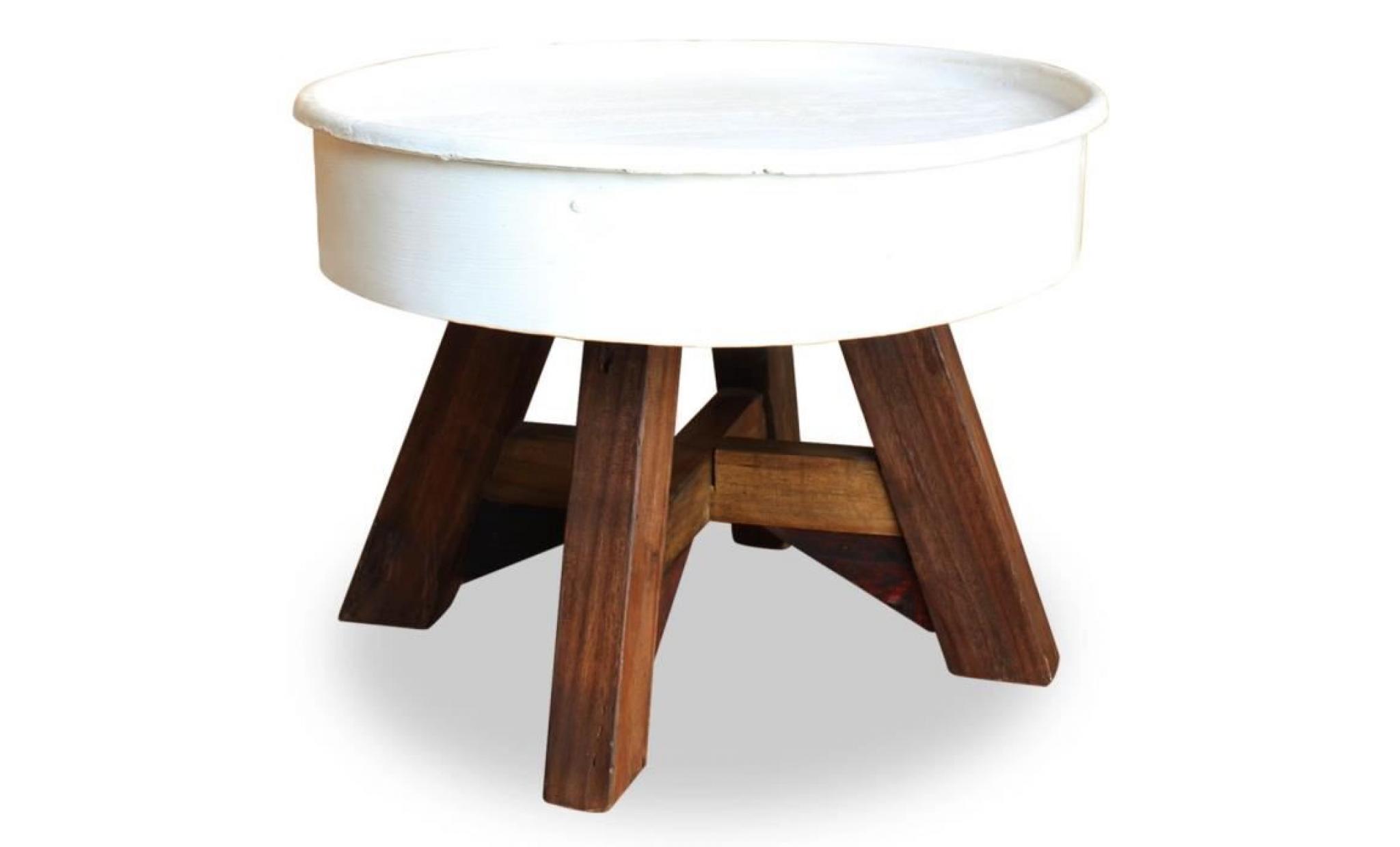 table basse bois de récupération massif 60 x 45 cm blanc et marron