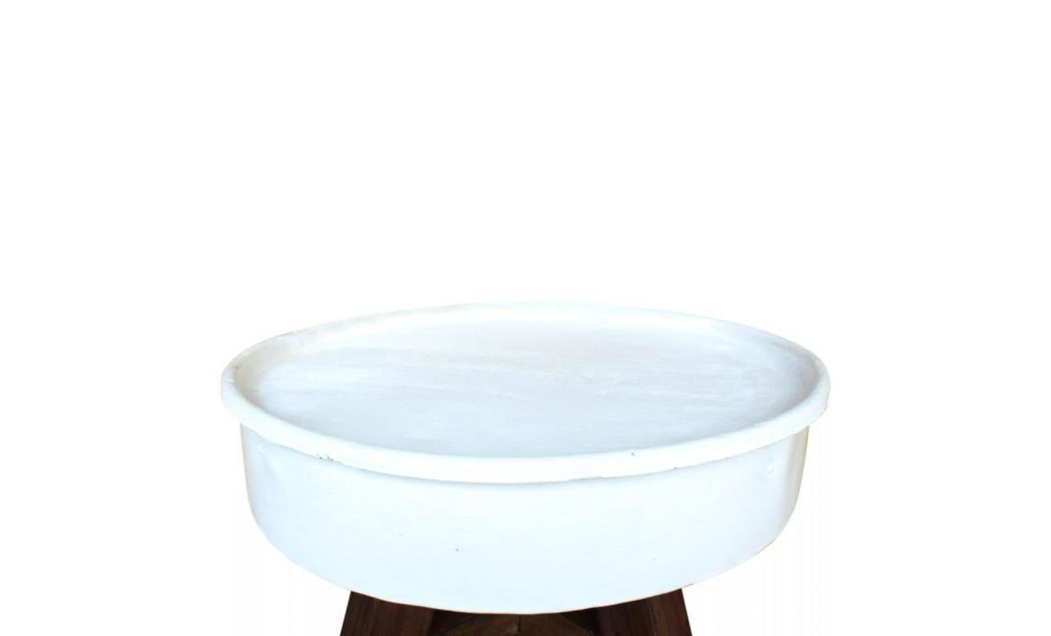 table basse bois de récupération massif 60 x 45 cm blanc et marron pas cher