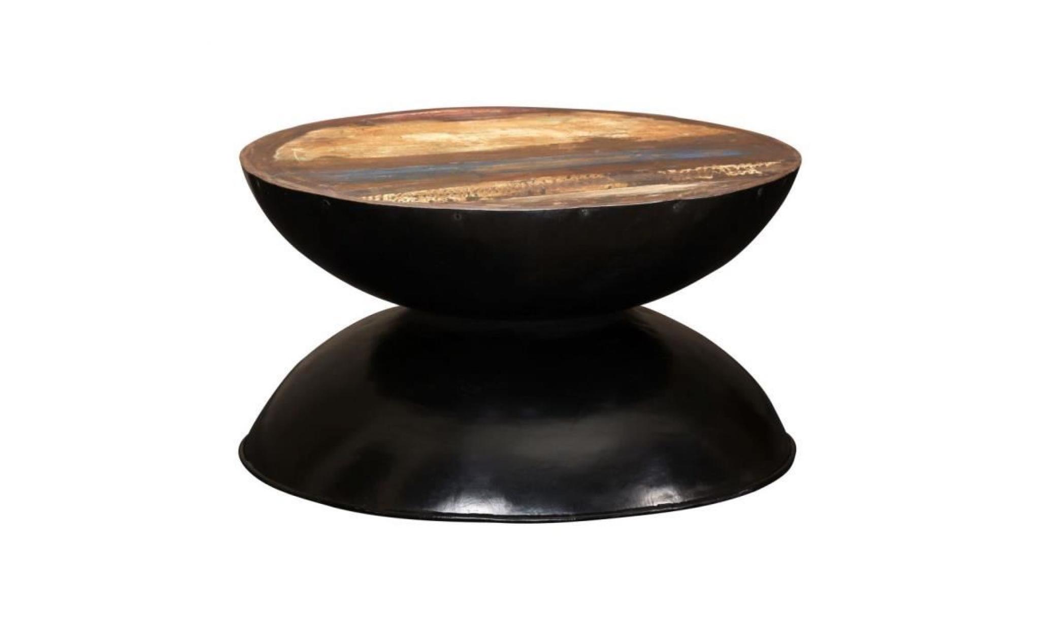 table basse bois de récupération massif base noire 60x60x33 cm