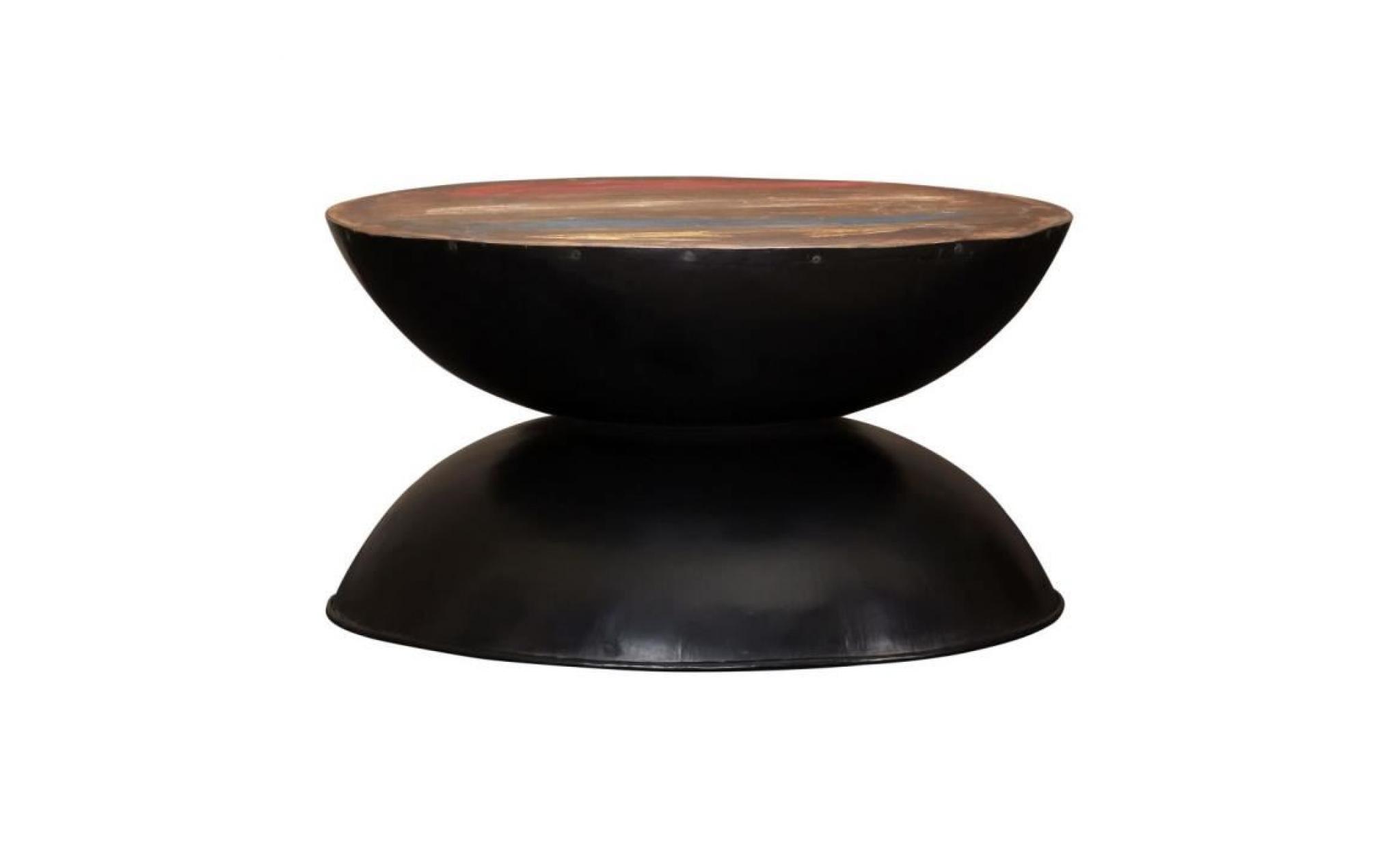 table basse bois de récupération massif base noire 60x60x33 cm pas cher