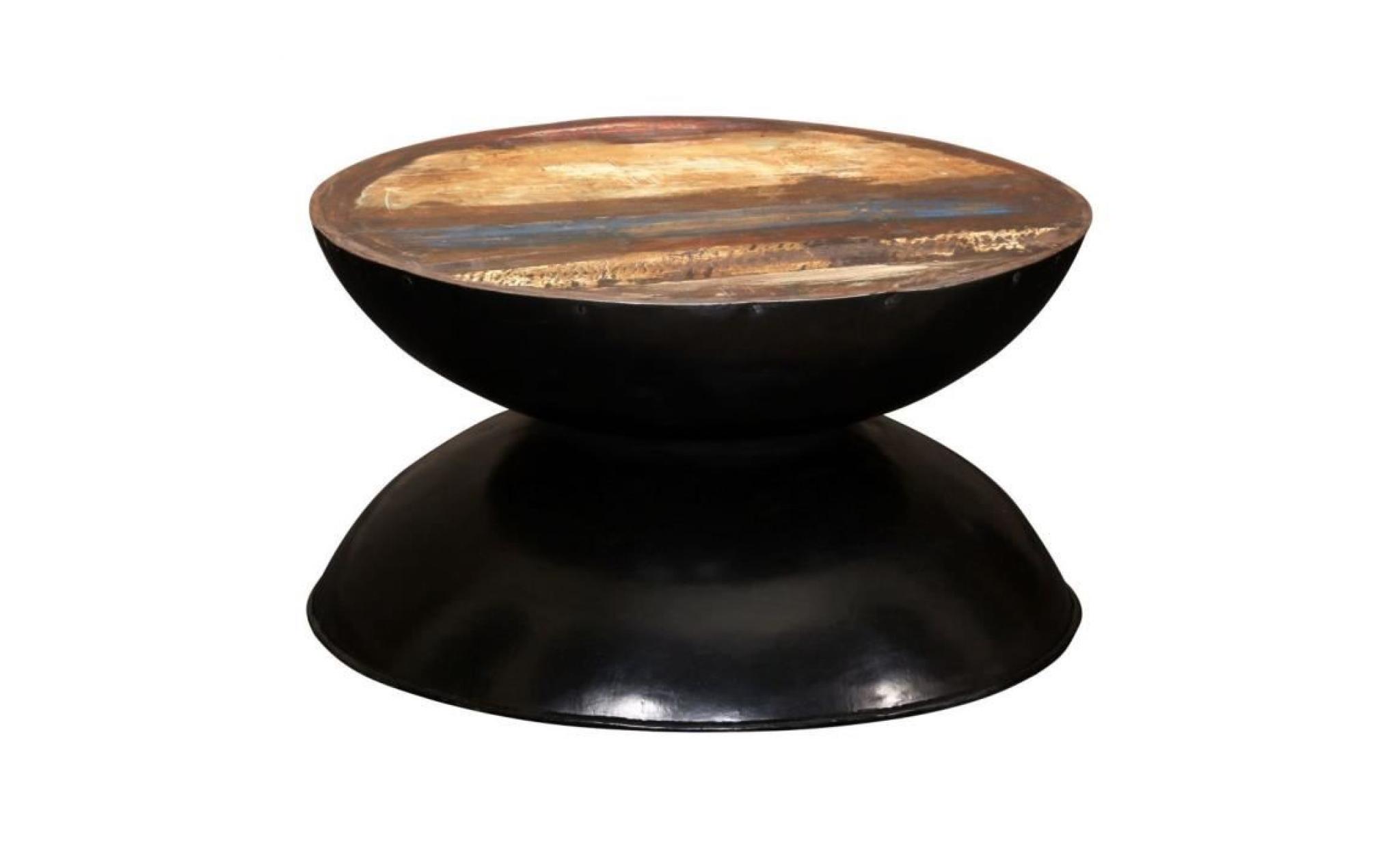 table basse bois de récupération massif base noire 60x60x33 cm pas cher