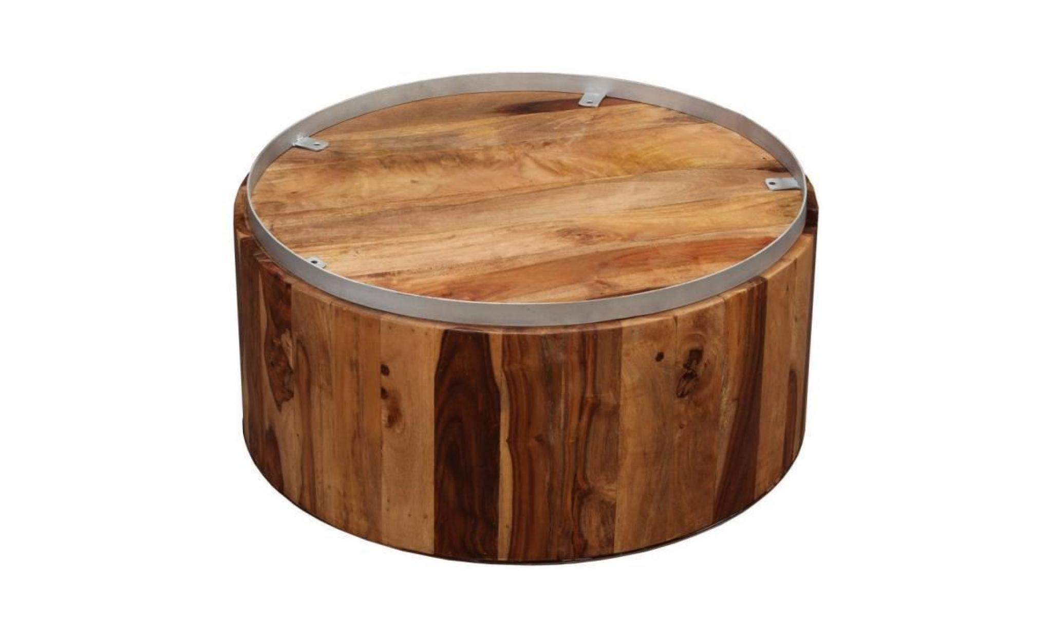 table basse bois massif de sesham et acier 68 cm pas cher