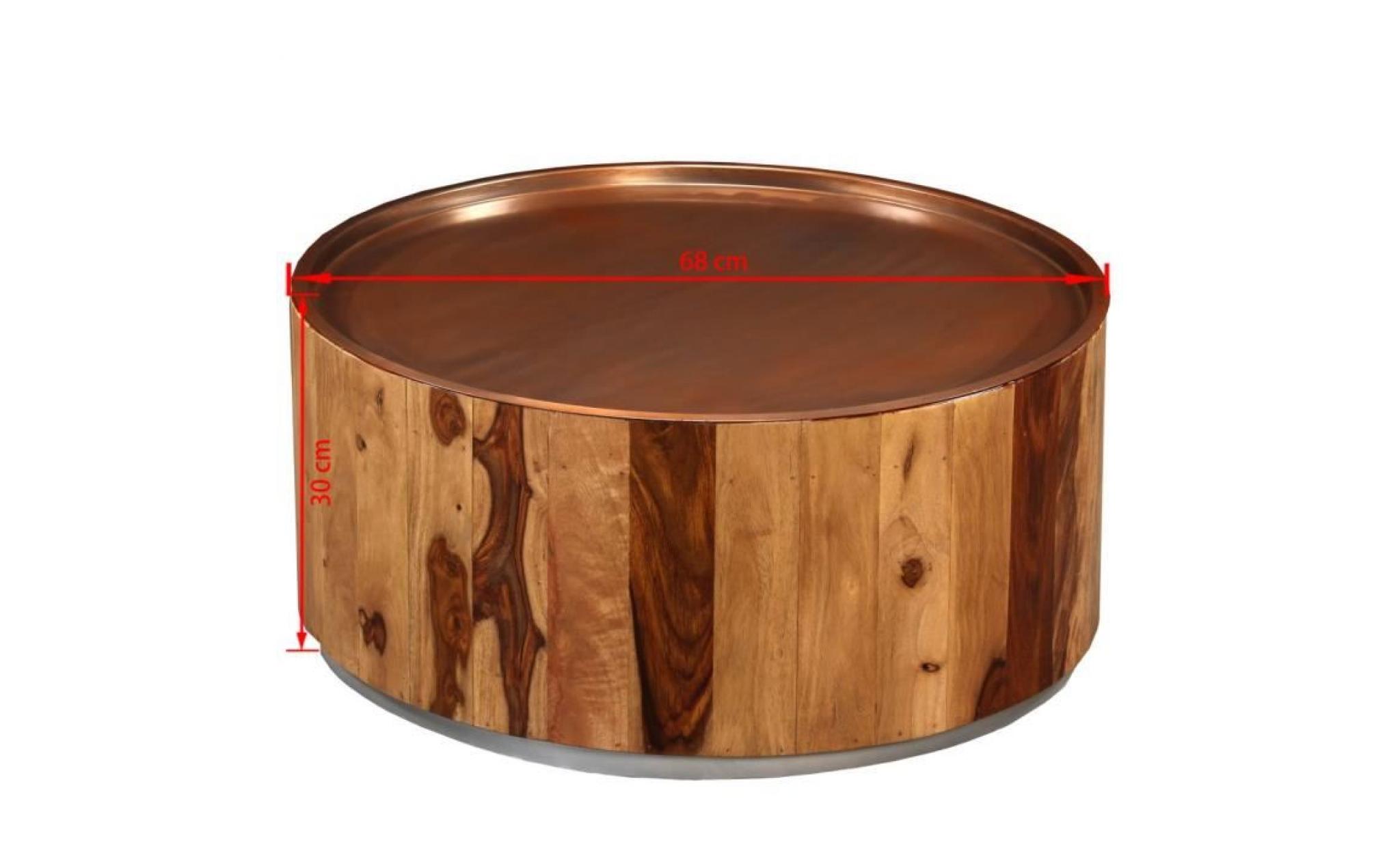 table basse bois massif de sesham et acier 68 cm pas cher