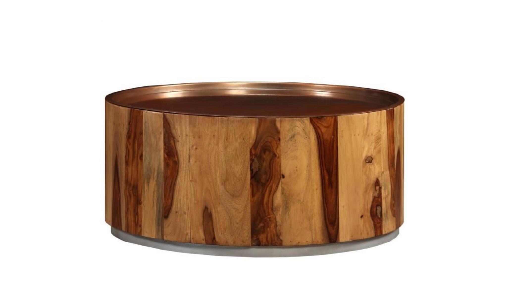table basse bois massif de sesham et acier 68 cm style contemporain