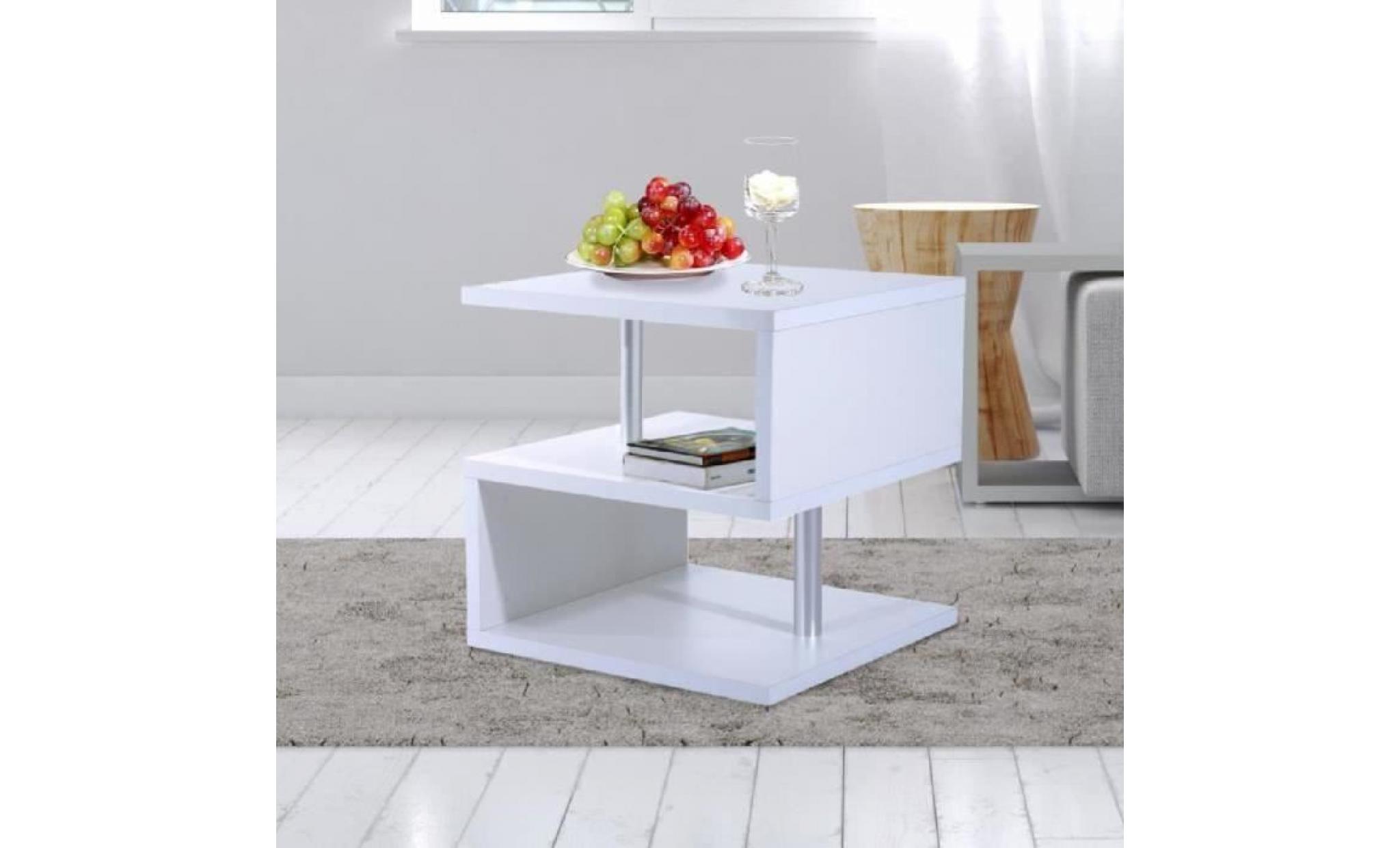 table basse contemporaine design géométrique en s 50l x 50l x 50h cm blanc neuf 37wt pas cher