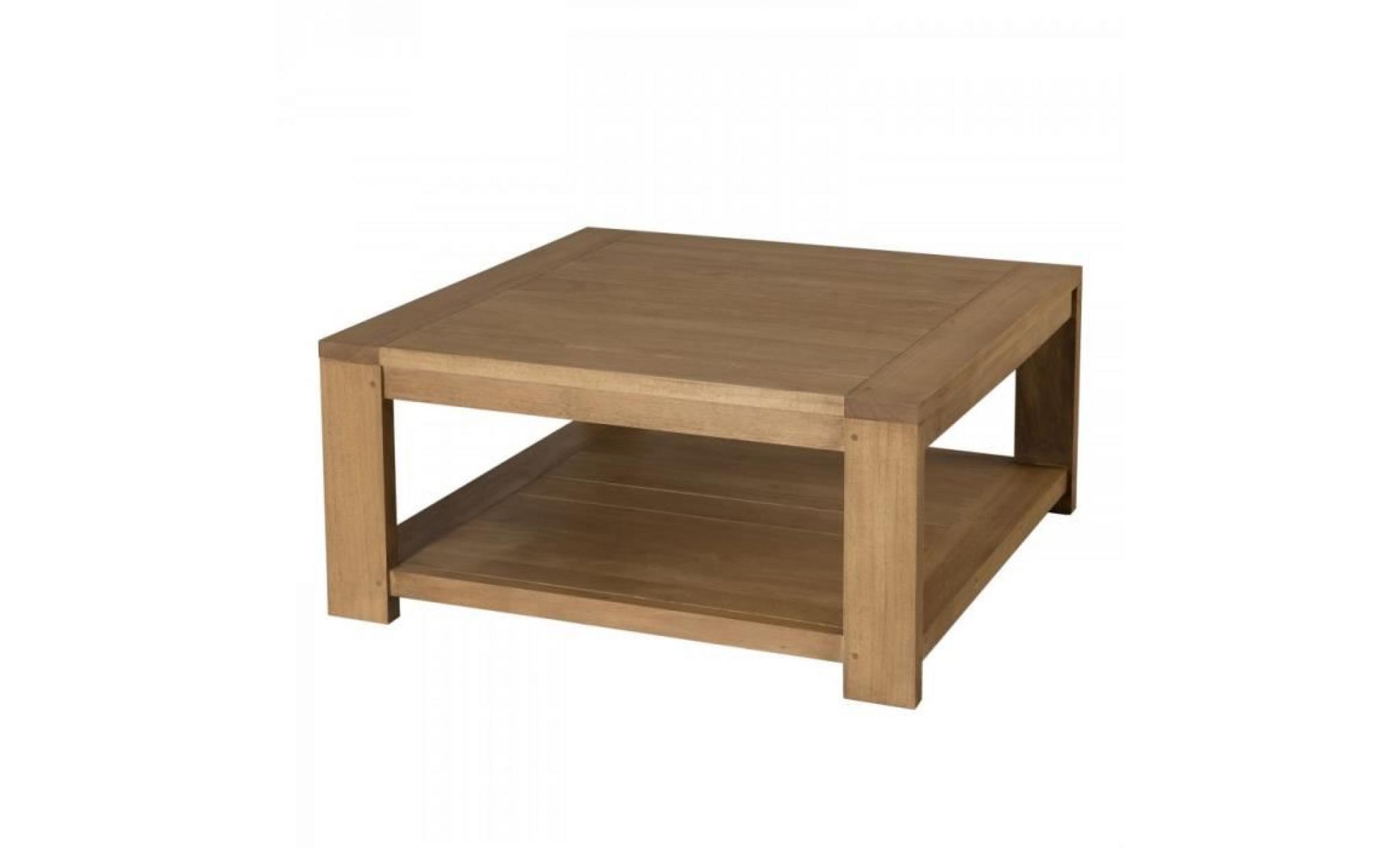 table basse carrée classique en bois hévéa massif décor chêne clair   l 80 x l 80 cm