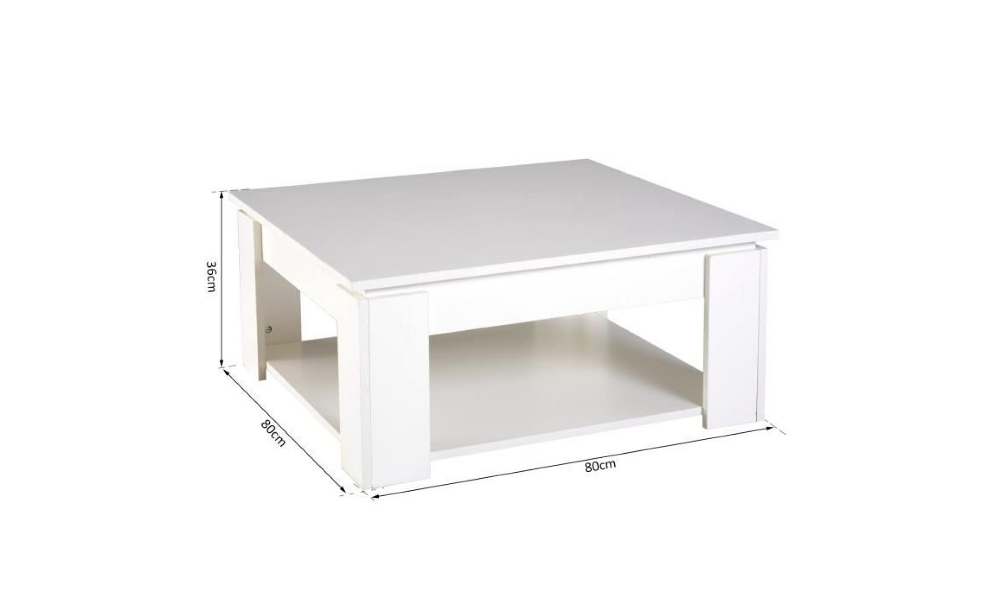 table basse carrée design contemporain avec étagère dim. 80l x 80l x 36h cm panneaux particules blanc 80x80x36cm blanc pas cher