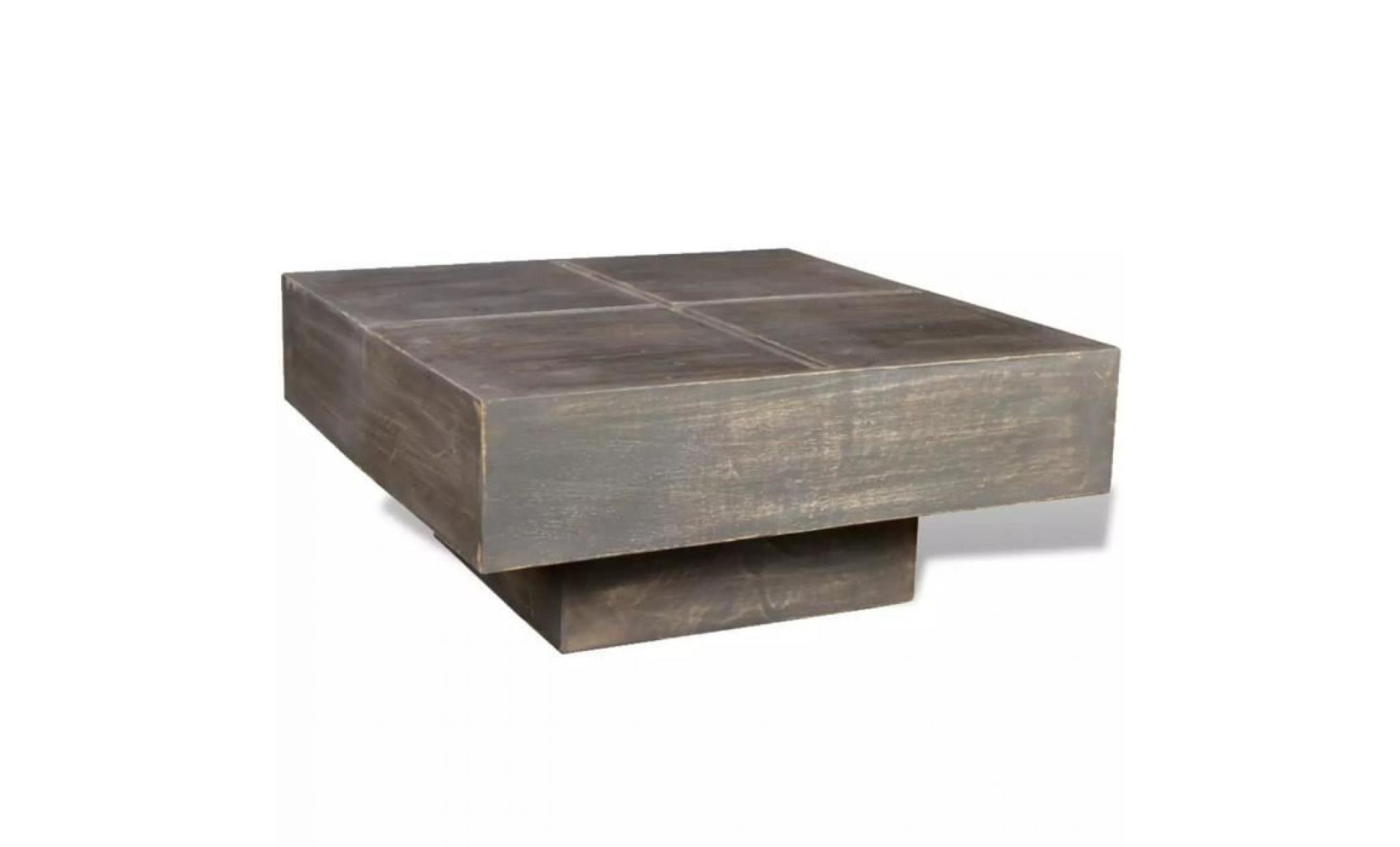 table basse carrée marron foncé bois massif de manguier