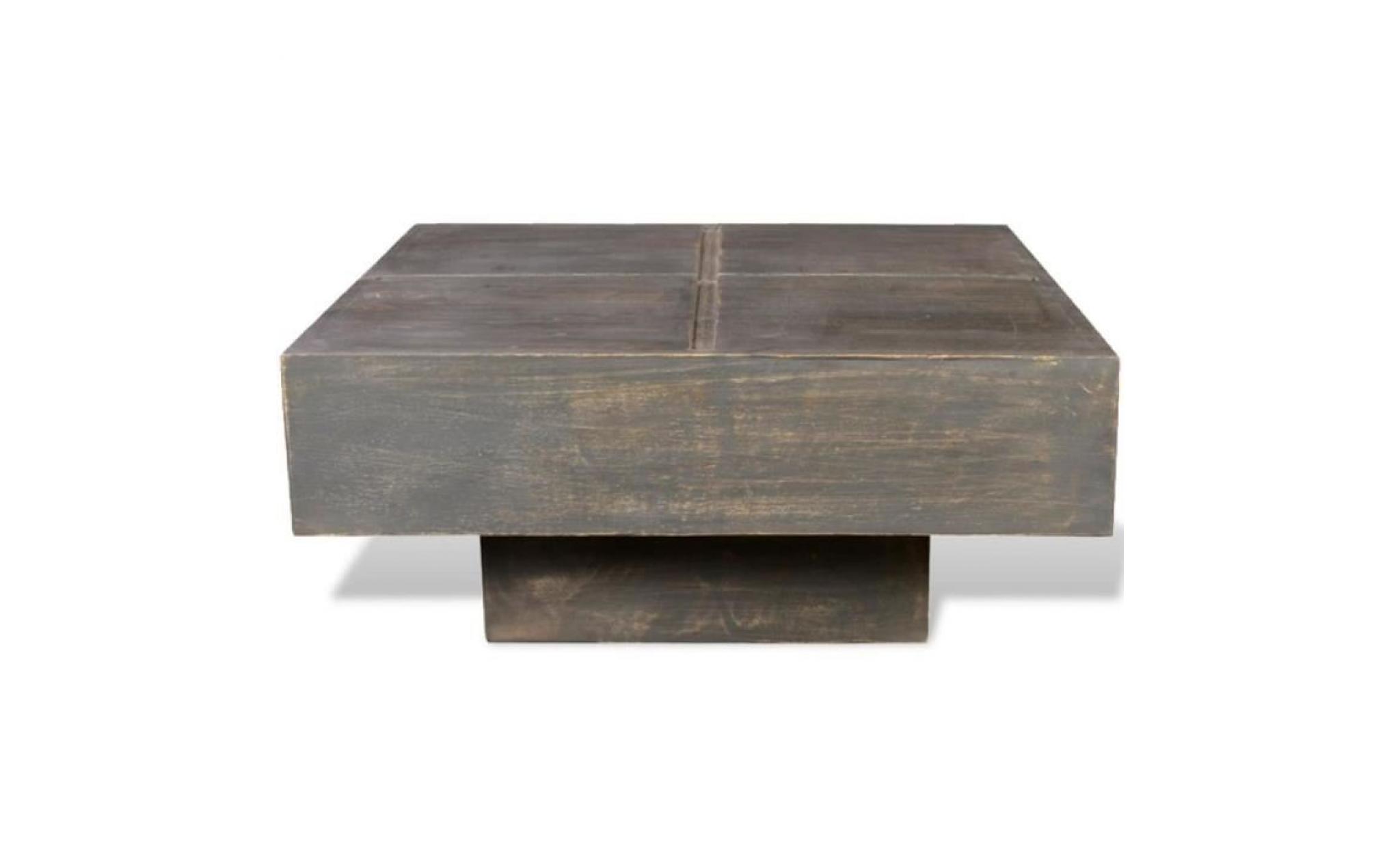 table basse carrée marron foncé bois massif de manguier pas cher