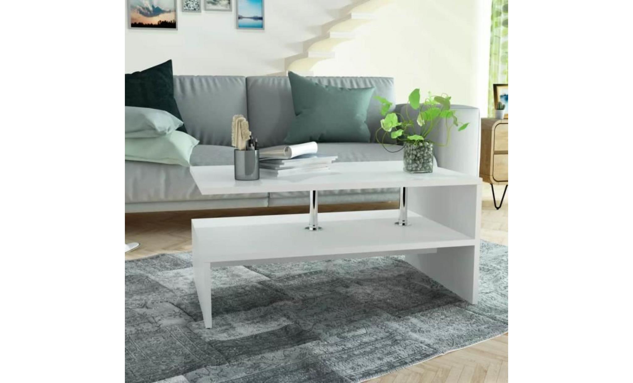 table basse contemporain en aggloméré scandinave 90 x 59 x 42 cm blanc pas cher