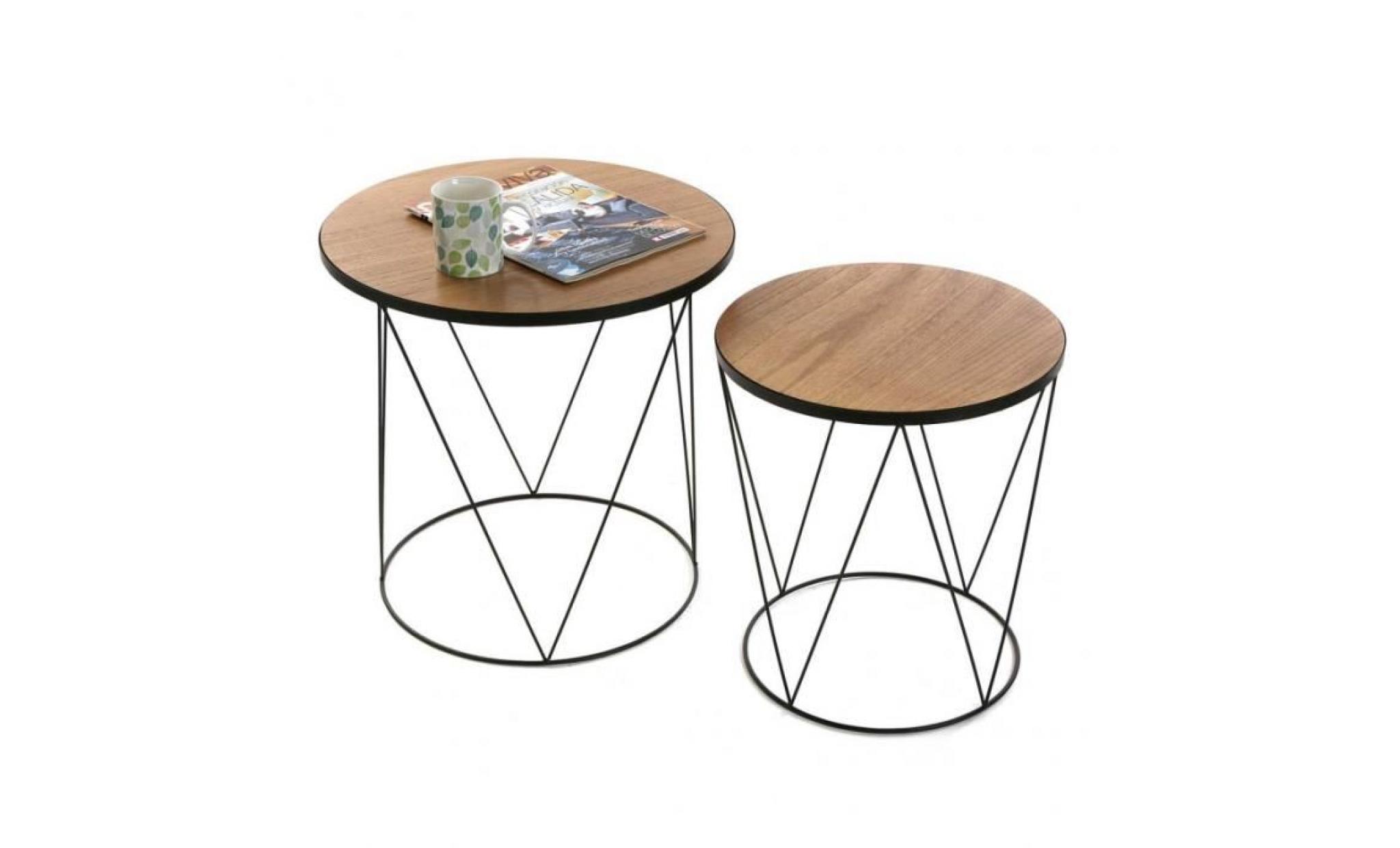 table basse d'appoint en bois et metal ronde   2 tables basse