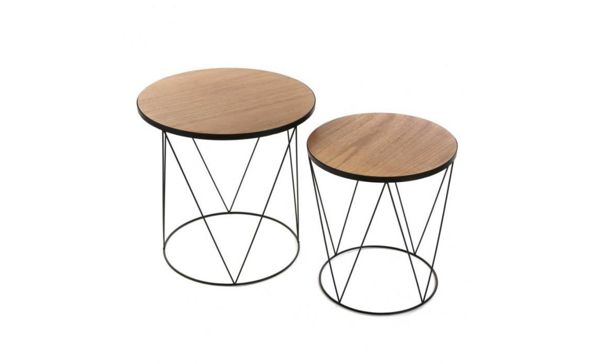 table basse d'appoint en bois et metal ronde   2 tables basse pas cher