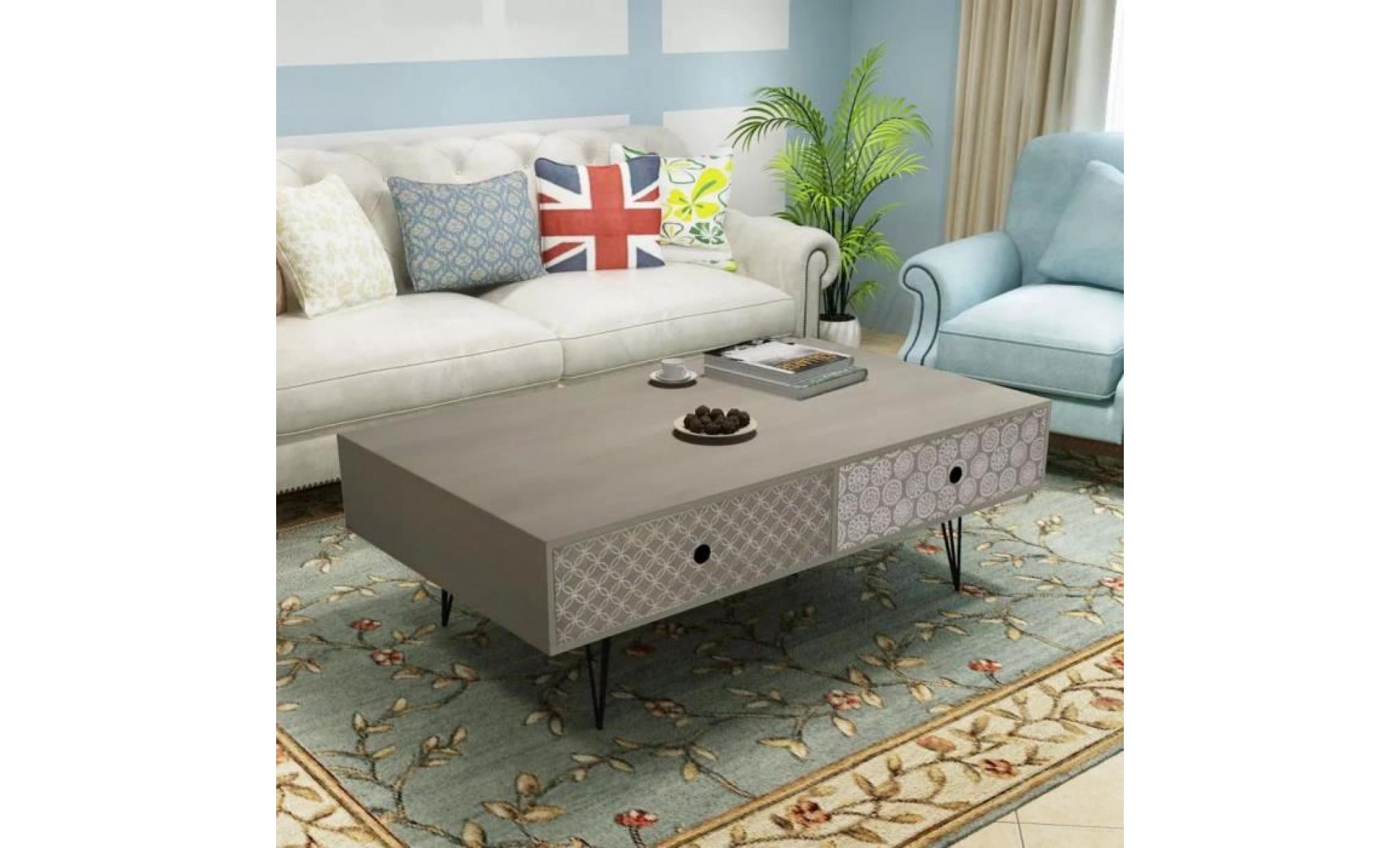 table basse de salon + 4 tiroirs a un design rétro 100 x 60 x 35 cm gris