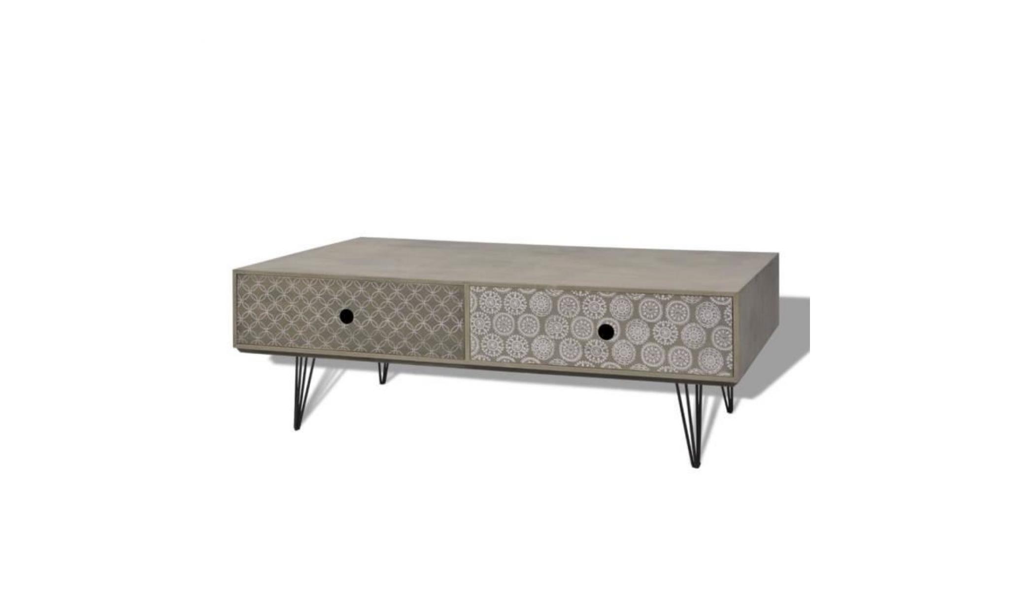 table basse de salon + 4 tiroirs a un design rétro 100 x 60 x 35 cm gris pas cher