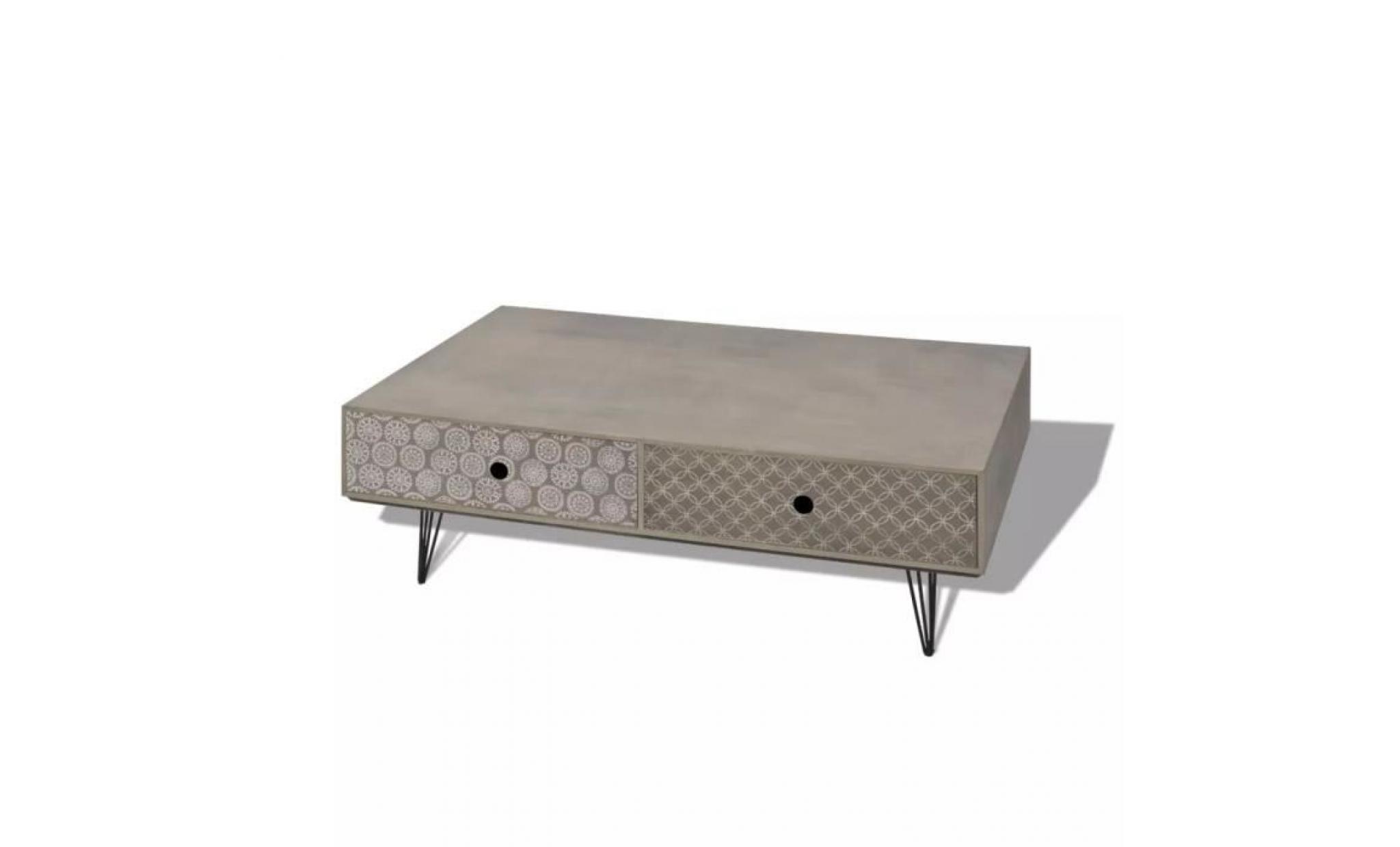 table basse de salon + 4 tiroirs a un design rétro 100 x 60 x 35 cm gris pas cher