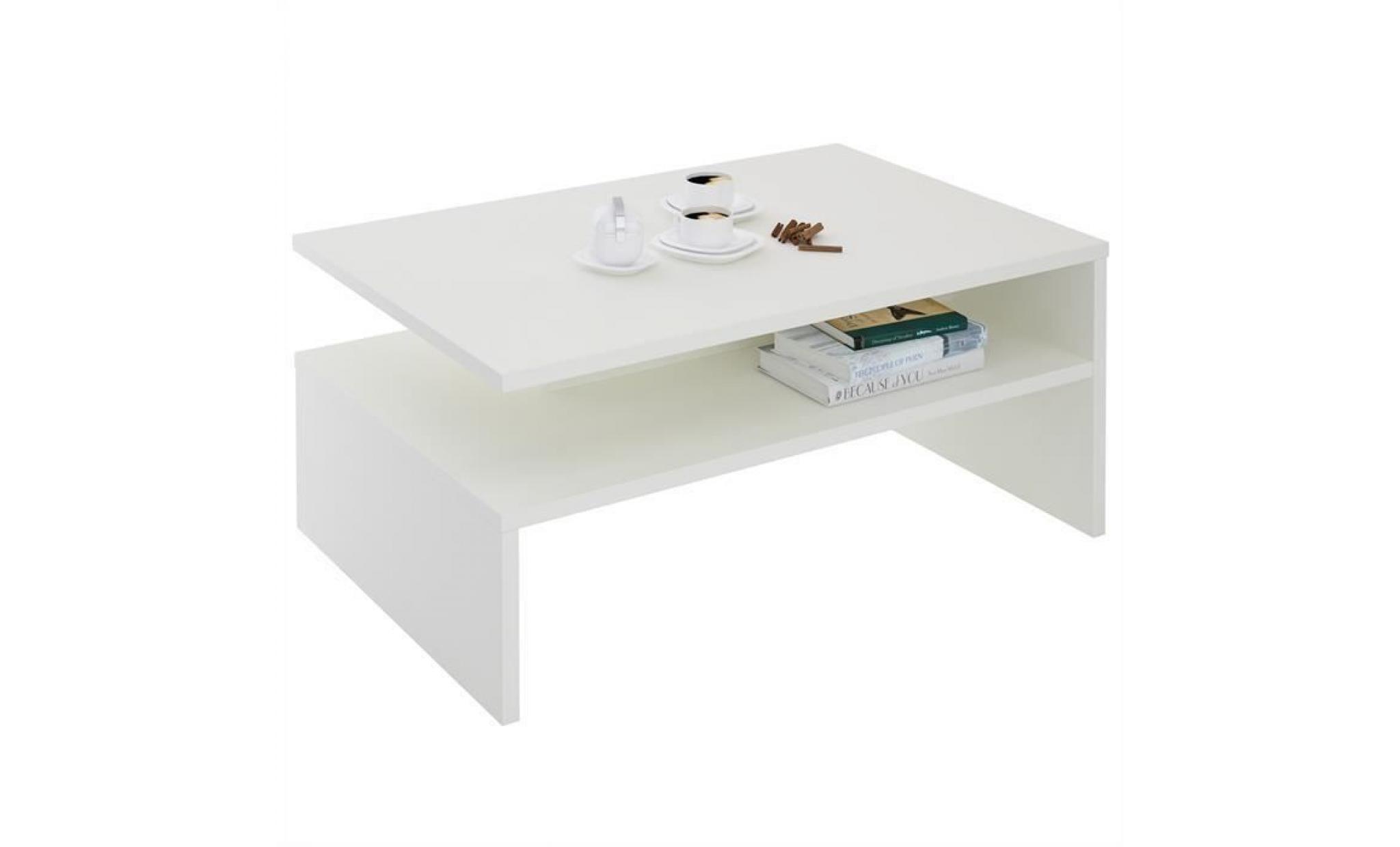 table basse de salon adelaide rectangulaire avec rangement mélaminé blanc mat