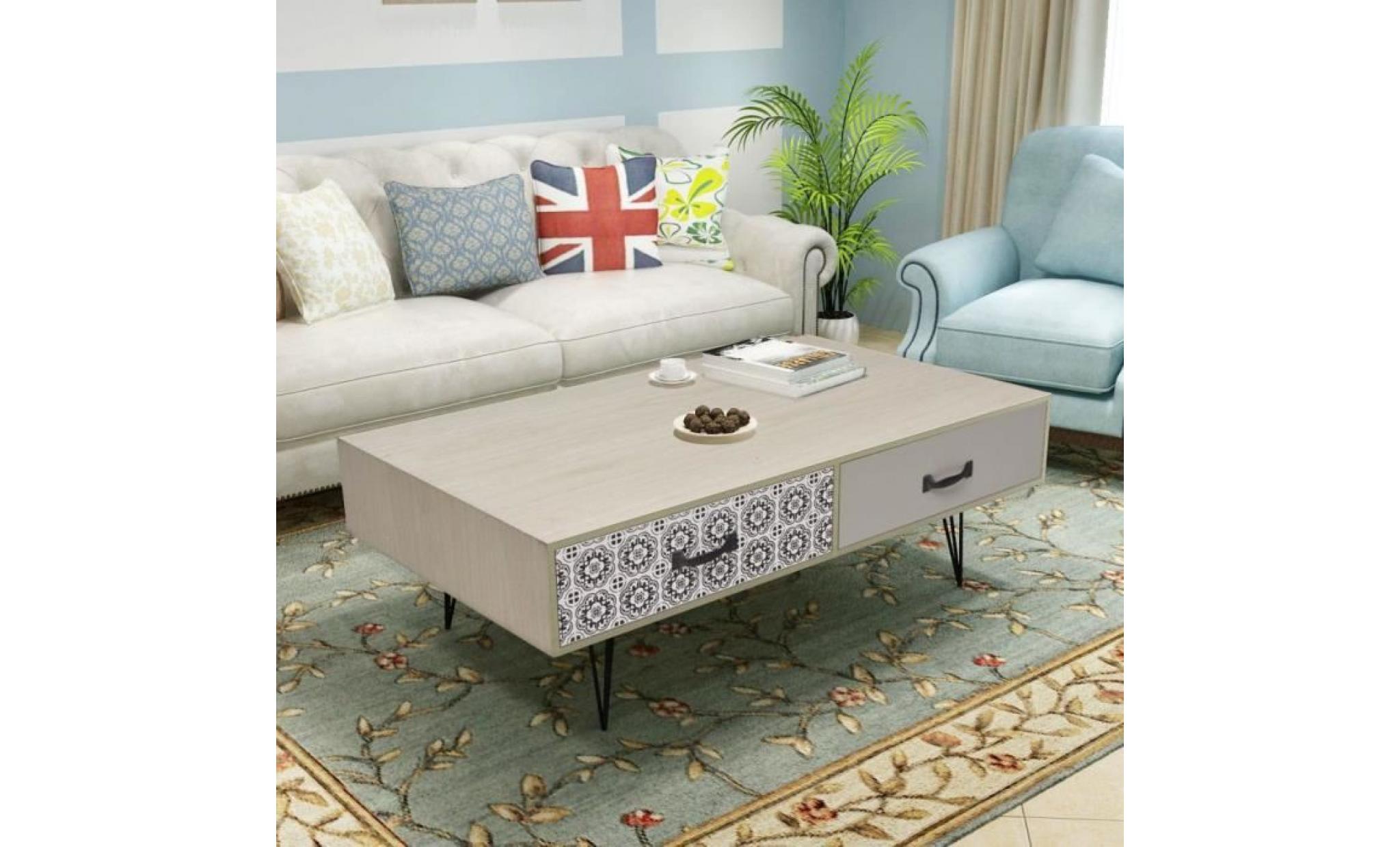 table basse de salon avec 4 tiroirs 100 x 60 x 35 cm beige mdf + métal