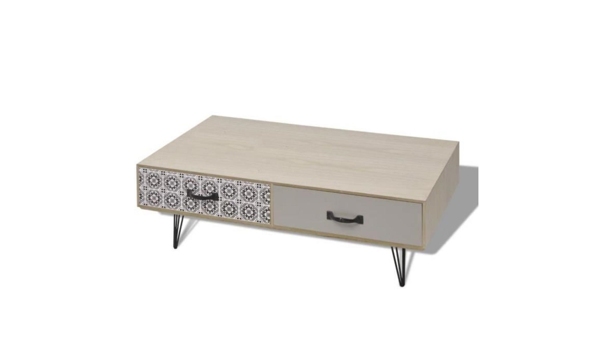 table basse de salon avec 4 tiroirs 100 x 60 x 35 cm beige mdf + métal pas cher