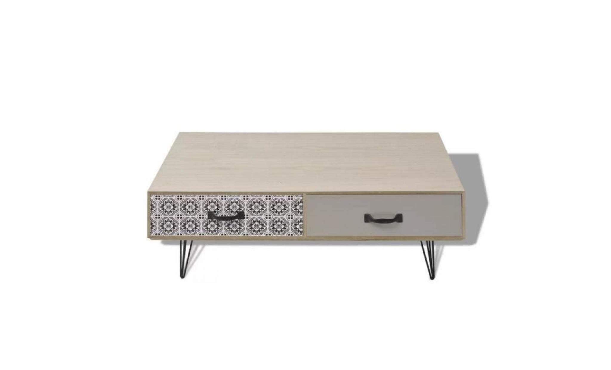 table basse de salon avec 4 tiroirs 100 x 60 x 35 cm beige mdf + métal pas cher