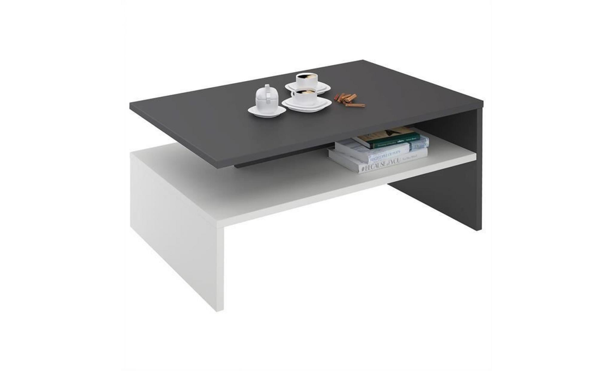 table basse de salon adelaide rectangulaire avec rangement mélaminé gris mat et blanc mat