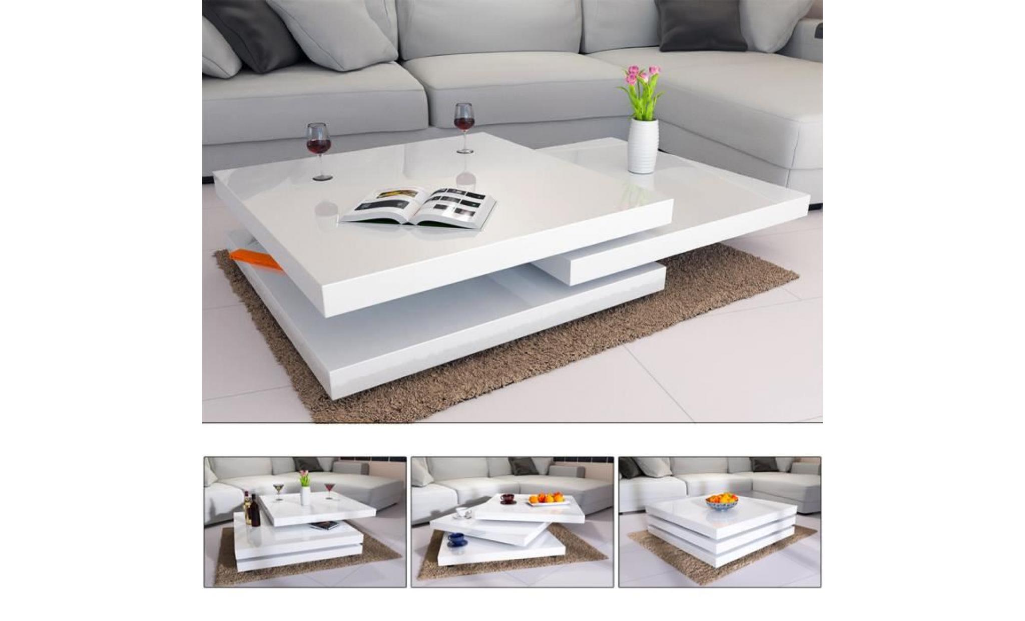 table basse de salon blanc moderne 80x80cm laquée brillante rotative à 360° table intérieur charge max. 20 kg