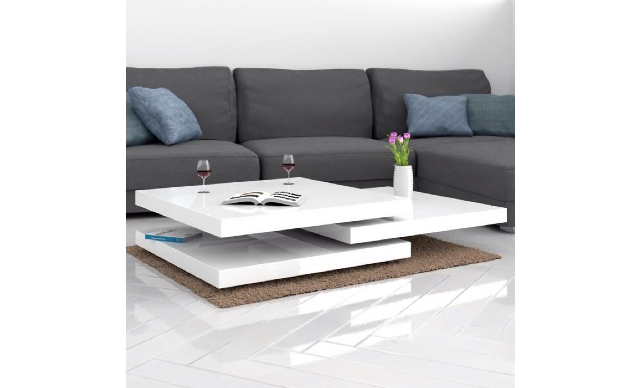 table basse de salon blanc moderne 80x80cm laquée brillante rotative à 360° table intérieur charge max. 20 kg pas cher