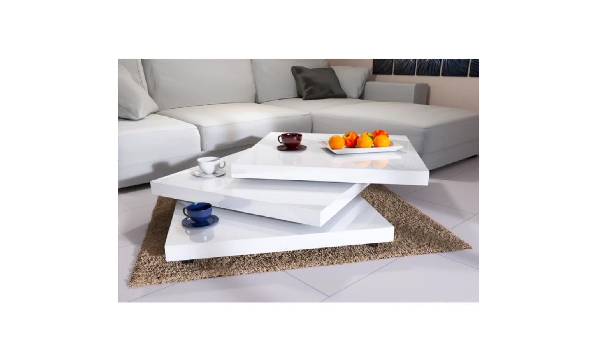 table basse de salon blanc moderne 80x80cm laquée brillante rotative à 360° table intérieur charge max. 20 kg pas cher