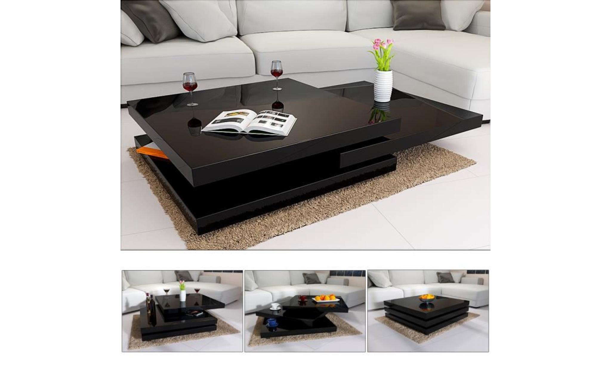 table basse de salon noir moderne 60x60cm laquée brillante rotative à 360° table intérieur charge max. 20 kg
