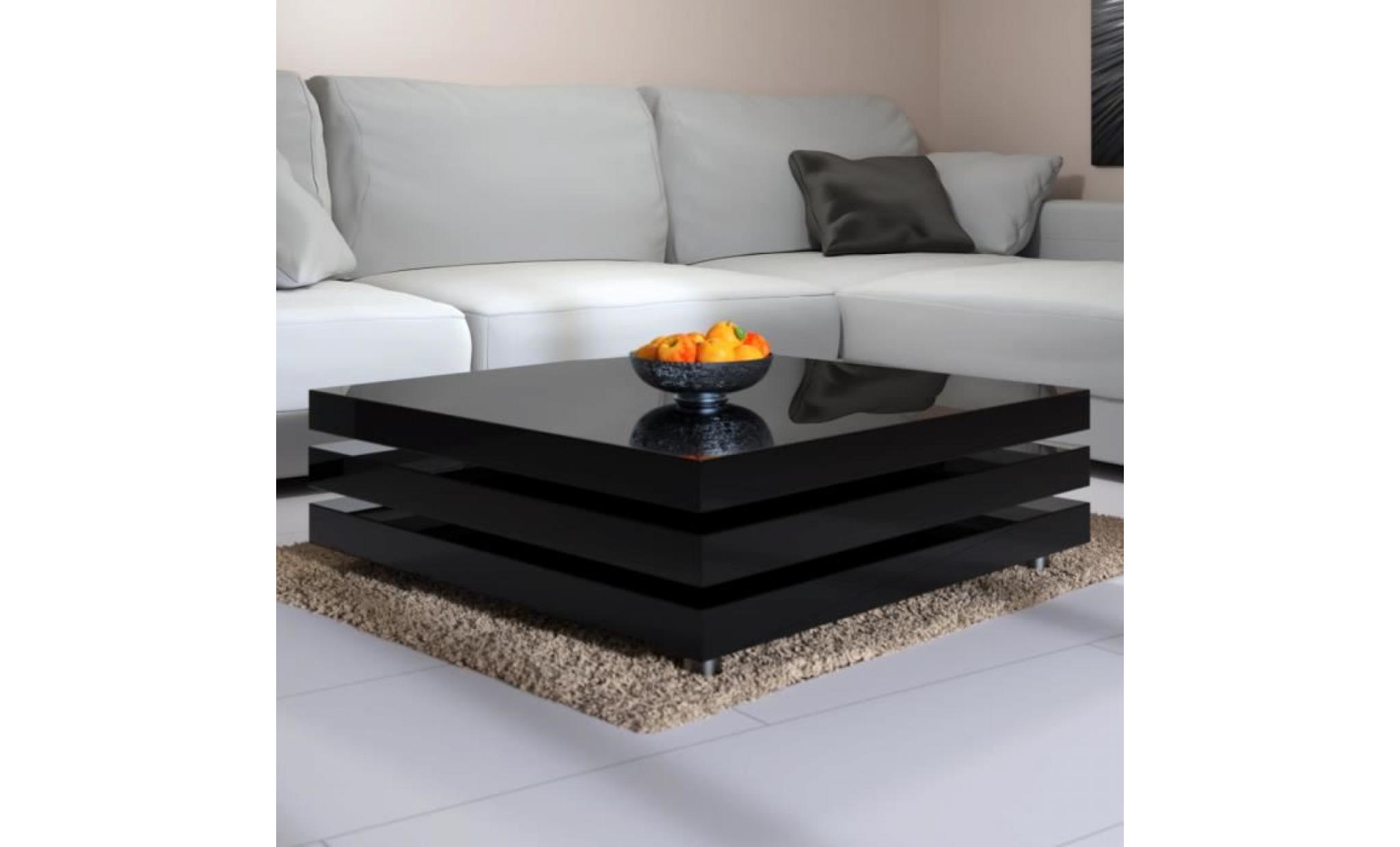 table basse de salon noir moderne 60x60cm laquée brillante rotative à 360° table intérieur charge max. 20 kg pas cher