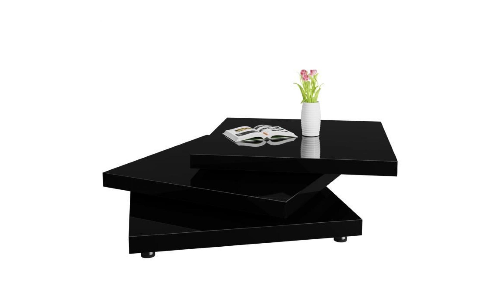 table basse de salon noir moderne 80x80cm laquée brillante rotative à 360° table intérieur charge max. 20 kg pas cher