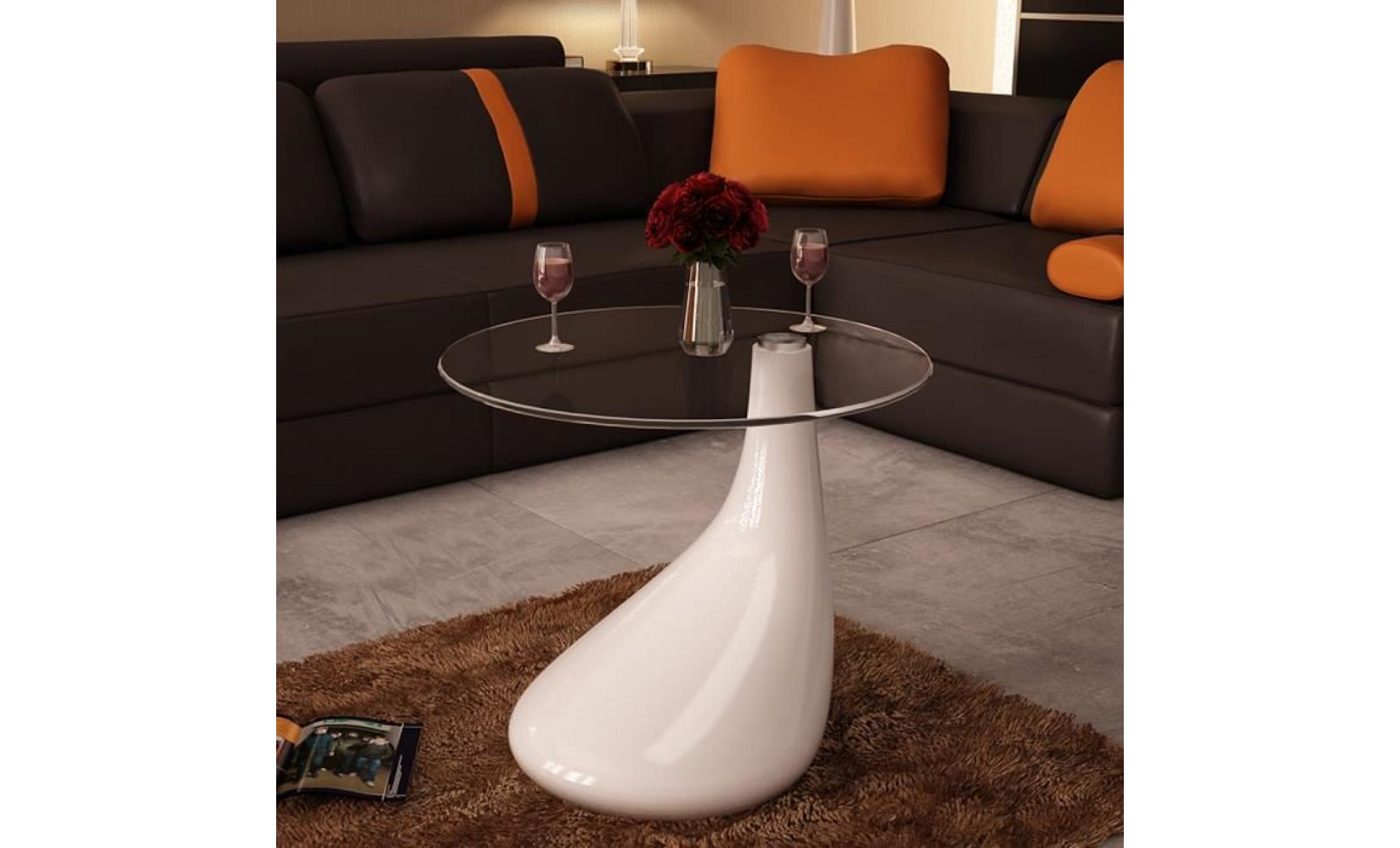 table basse de salon ou chambre forme d'une goutte d'eau en fibre de verre blanche brillante