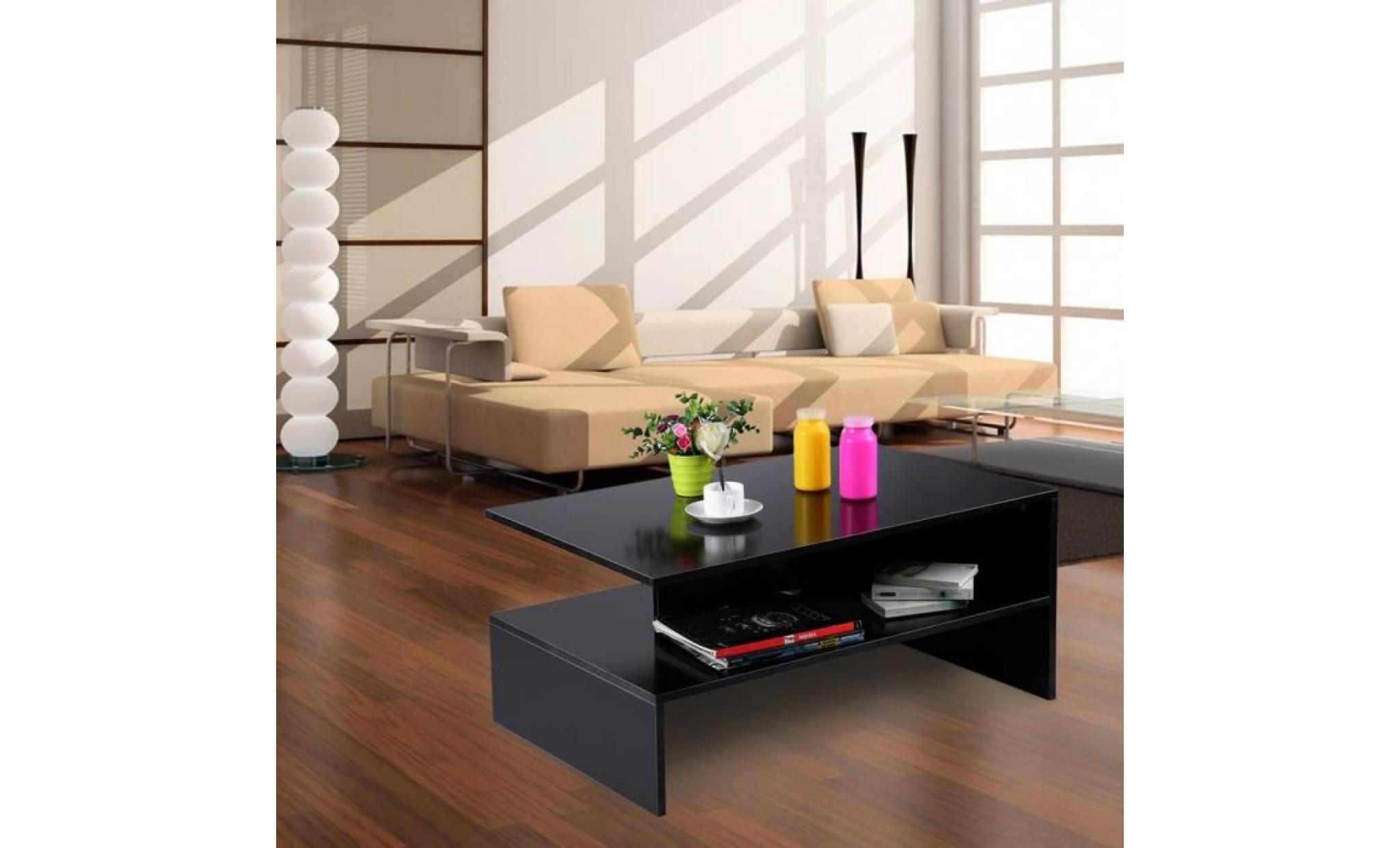 table basse de salon rectangulaire avec rangement mélaminé décor   noir pas cher