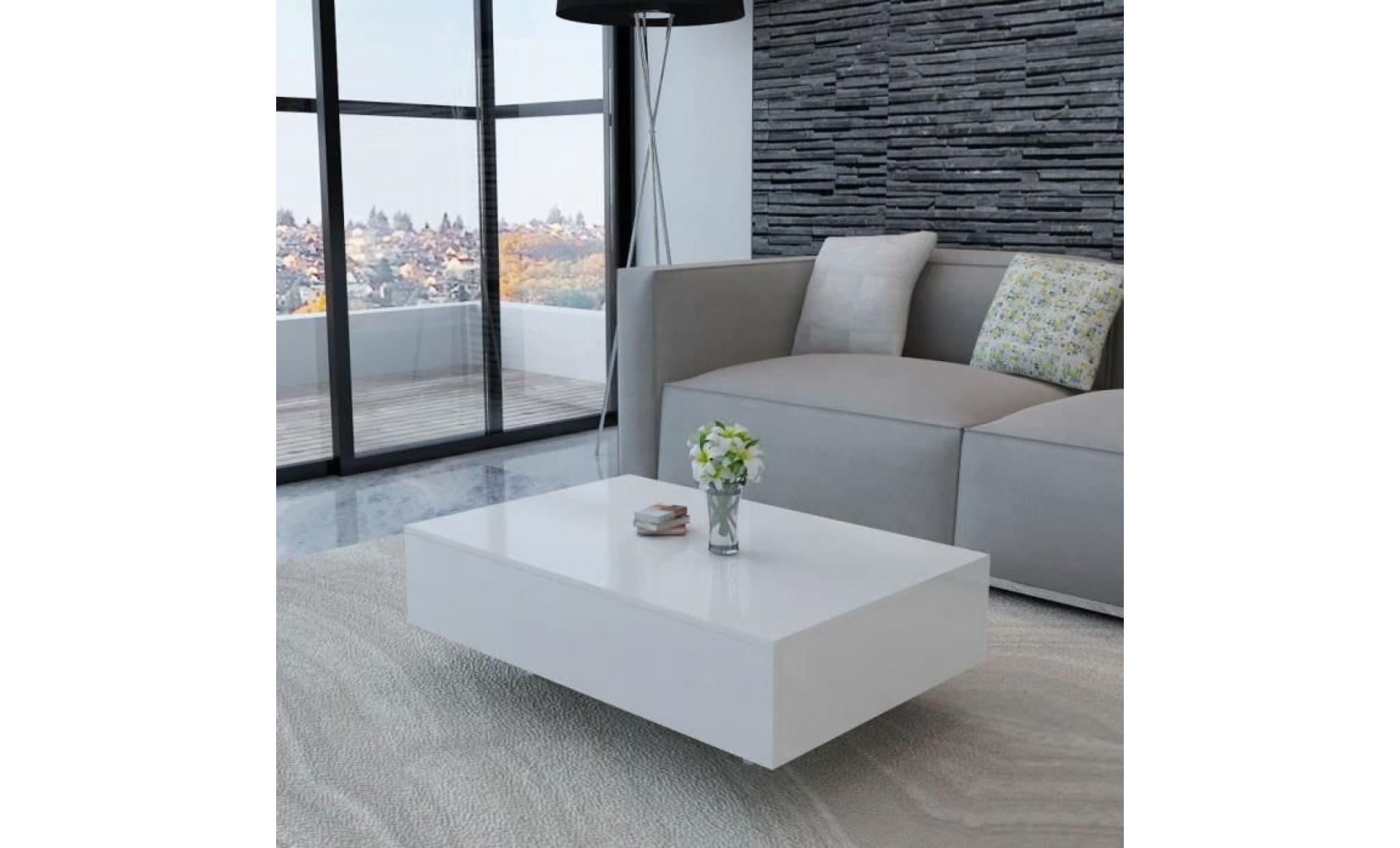 table basse de salon scandinave 85 x 55 x 31 cm style contemporain industriel consoles haute brillance blanche