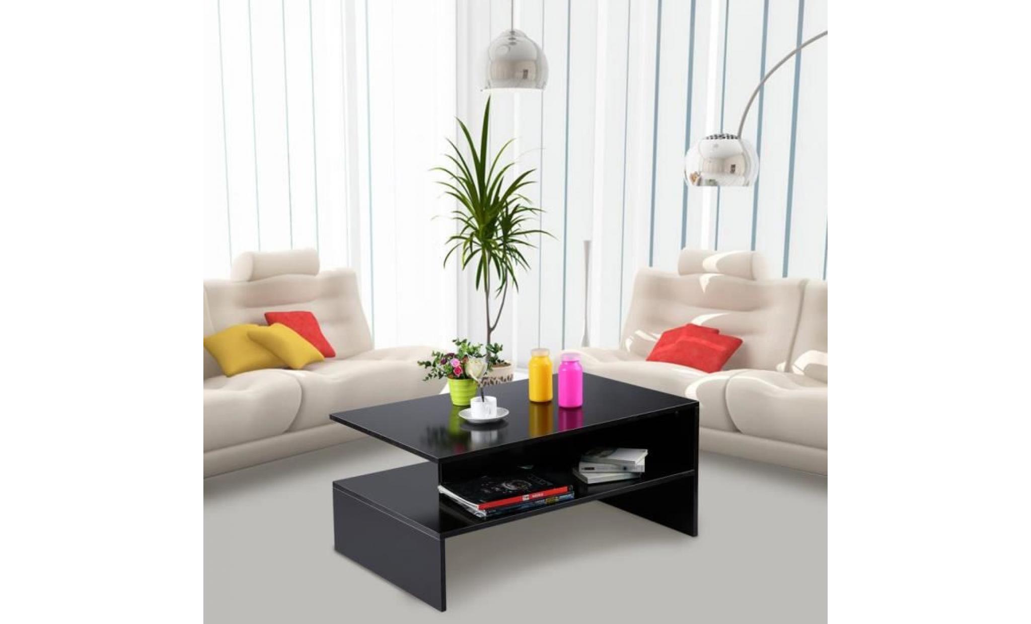 table basse de salon, table basse rectangulaire avec rangement mélaminé 90x60x43cm  noir pas cher