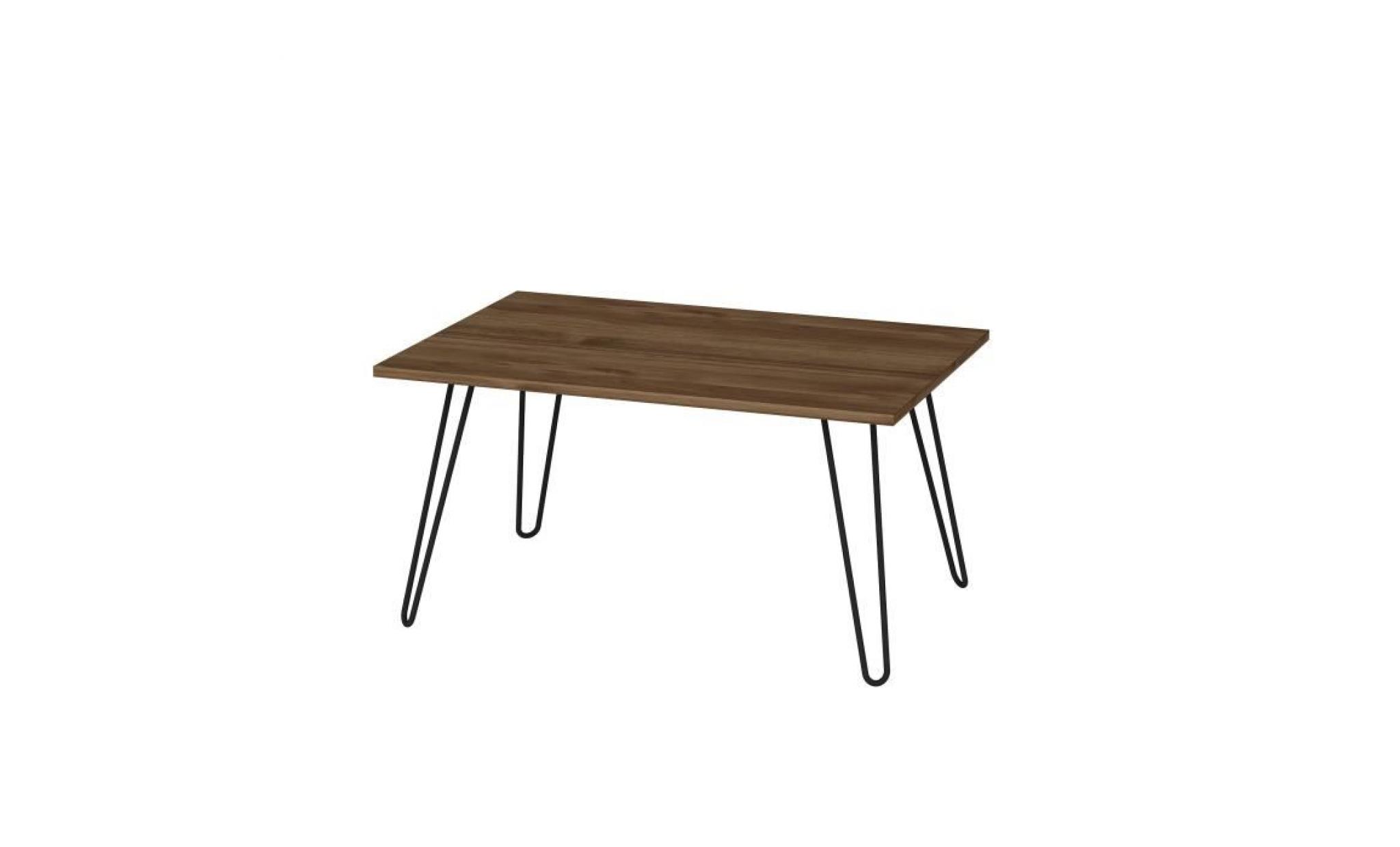 table basse deren en marron noyer bois/métal 90x47x60cm pas cher