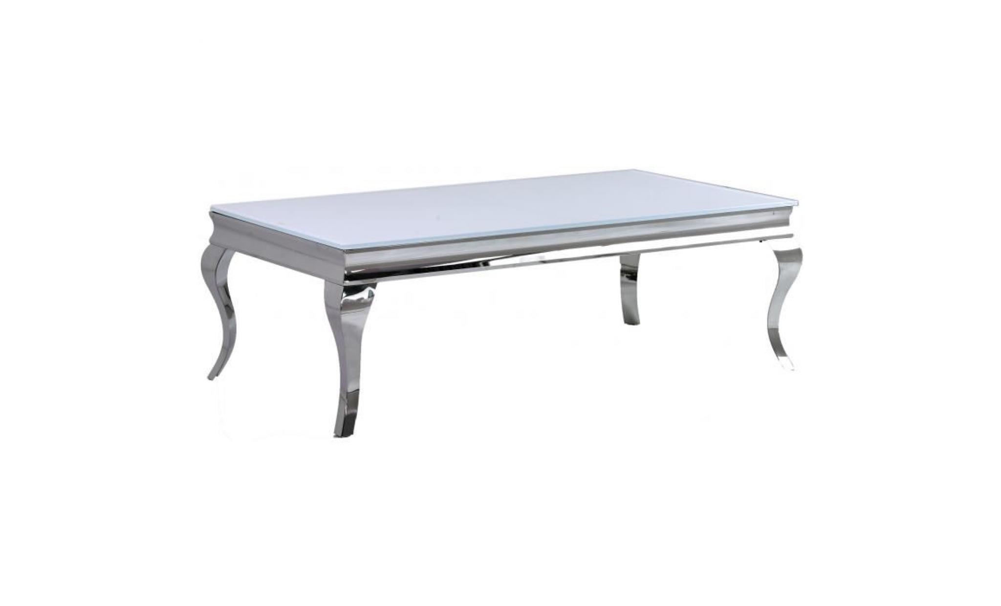 table basse design baroque en acier inoxydable poli et verre trempé sécurit blanc 12mm l. 130 x p. 70 x h. 45 cm collection