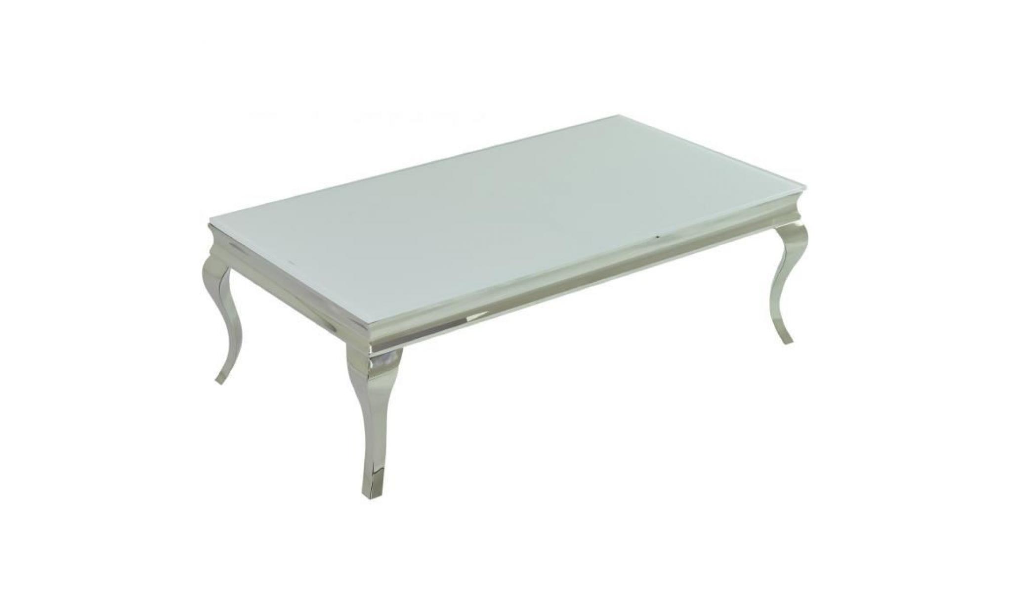 table basse design baroque en acier inoxydable poli et verre trempé sécurit blanc 12mm l. 130 x p. 70 x h. 45 cm collection pas cher