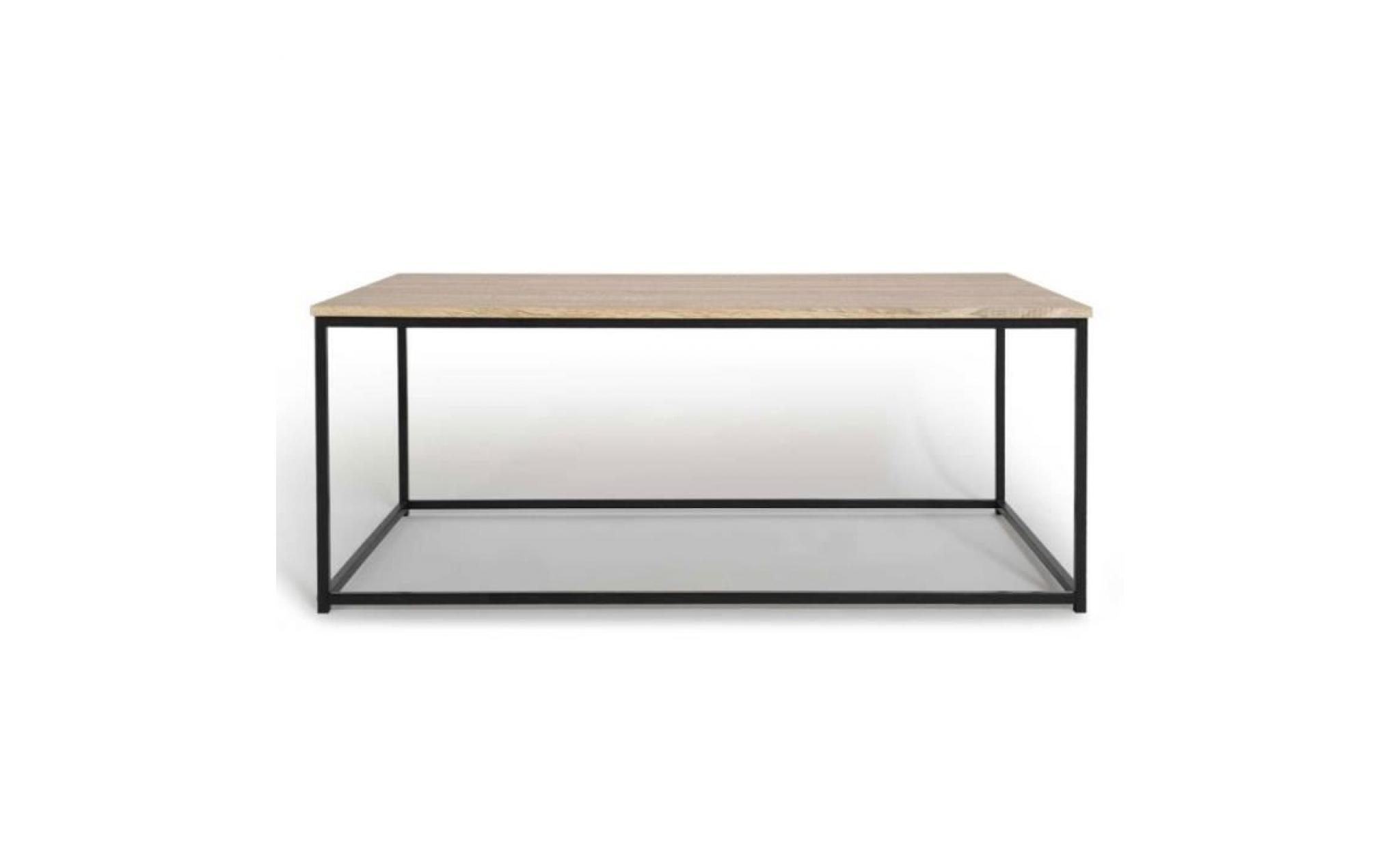 table basse detroit design industriel bois et métal noir pas cher