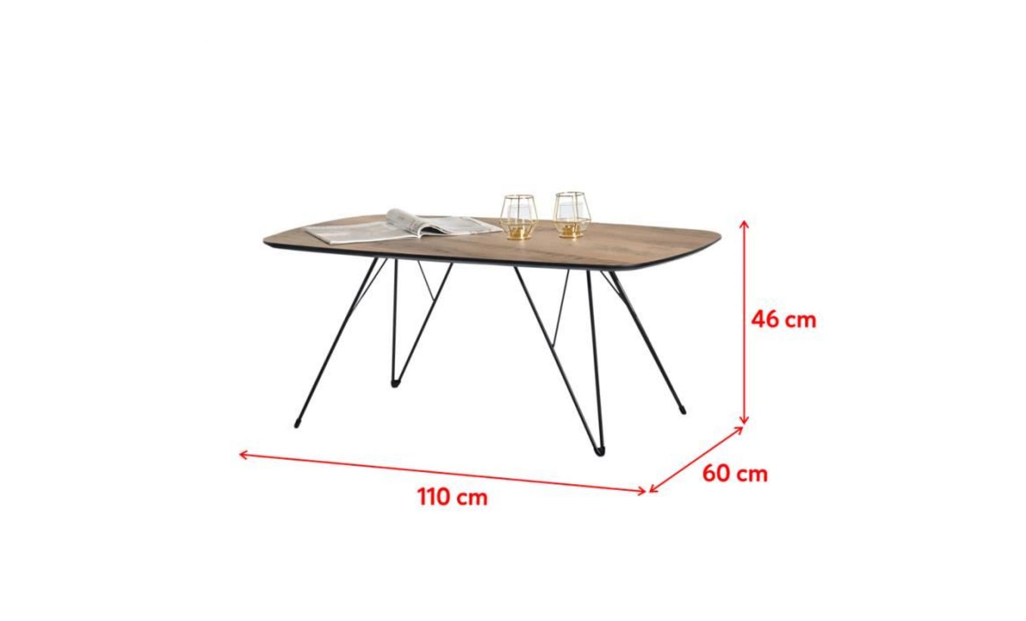table basse design / table basse vintage   rubis   110x60 cm   effet noyer / noir   pieds métalliques   style vintage pas cher