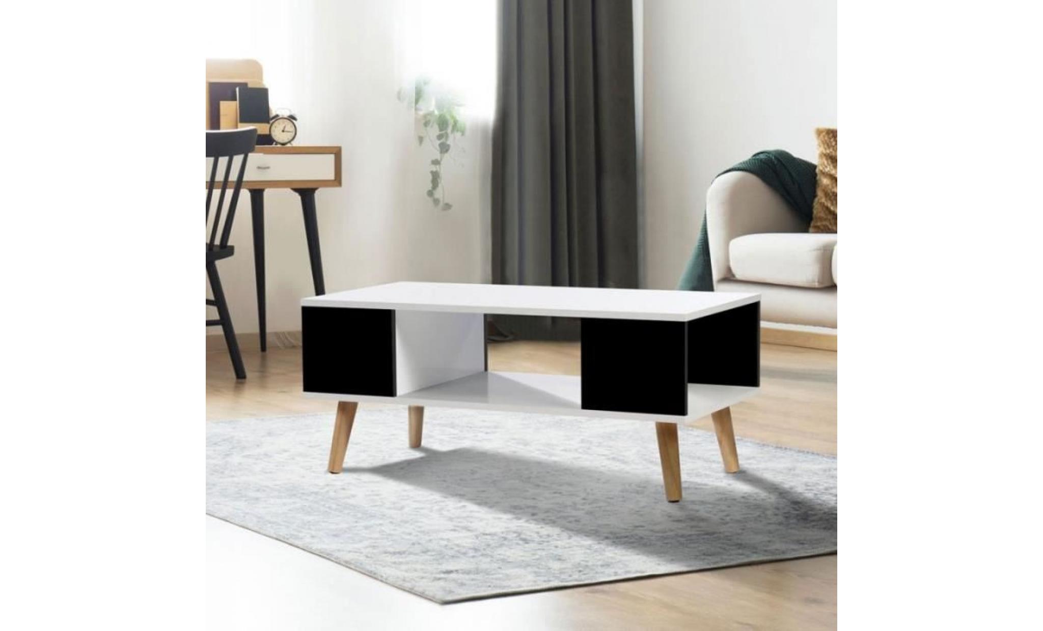 table basse effie scandinave bois blanc et noir