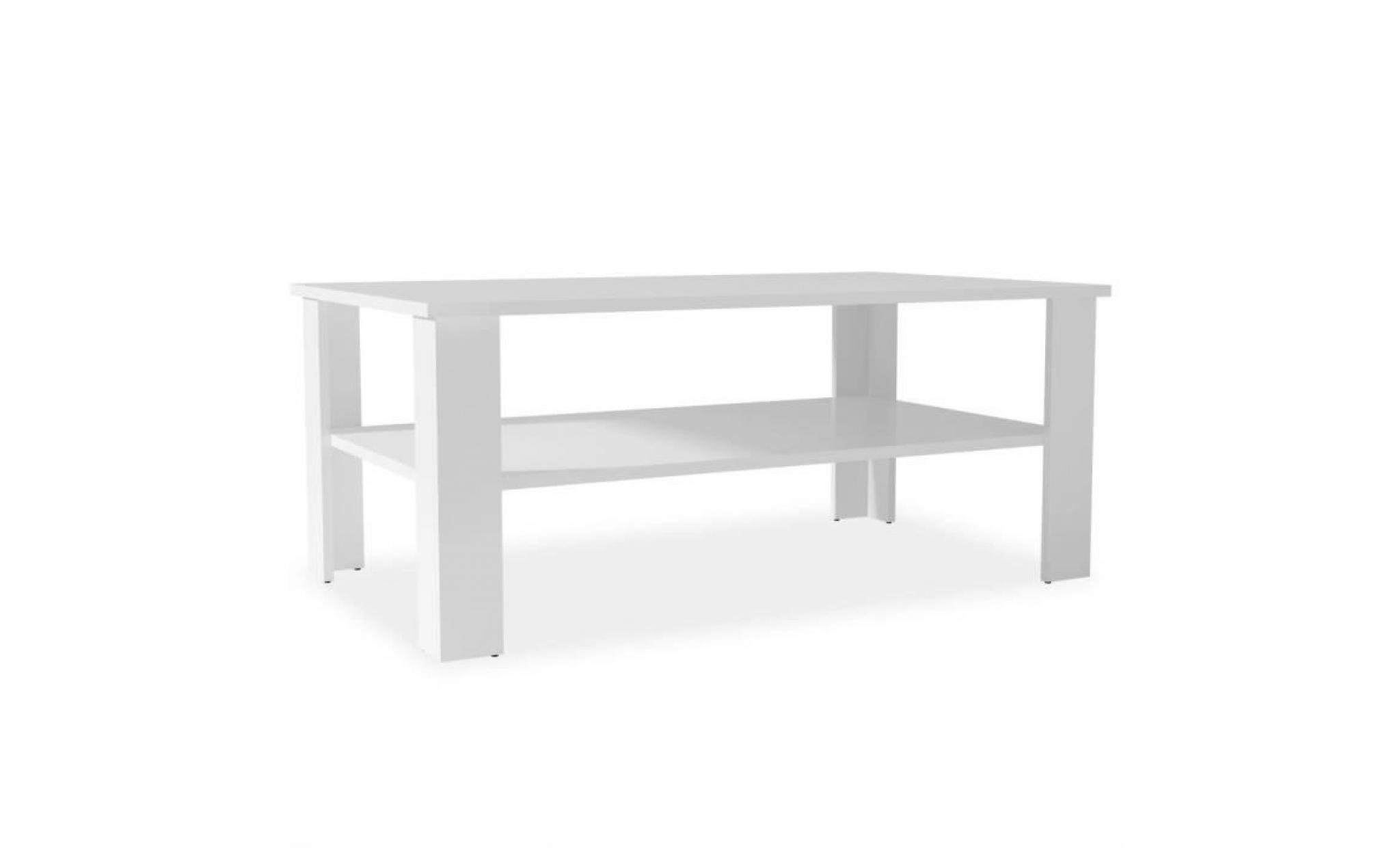 table basse en aggloméré 100 x 59 x 42 cmavec une étagère inférieure blanc pas cher