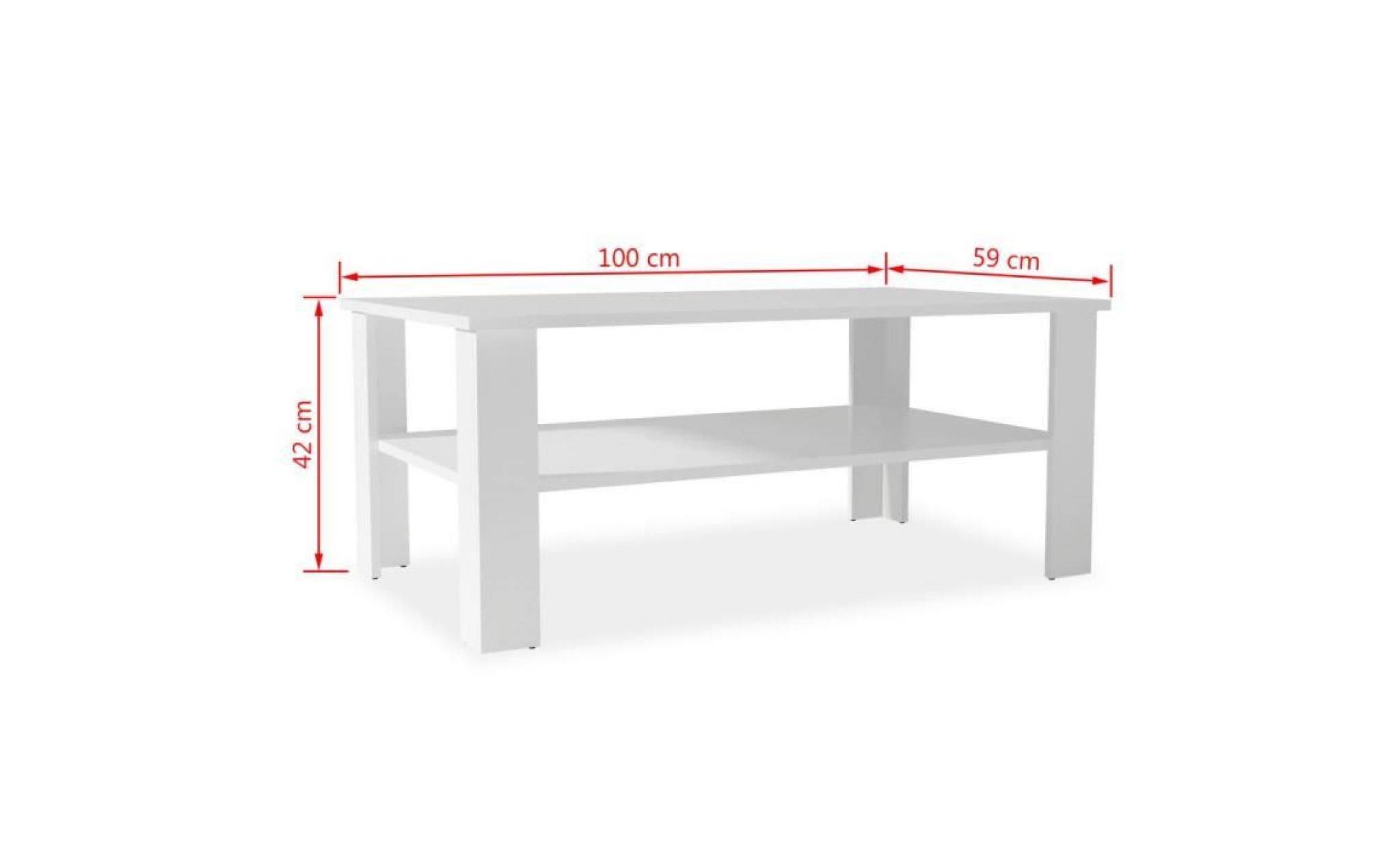 table basse en aggloméré 100 x 59 x 42 cmavec une étagère inférieure blanc pas cher