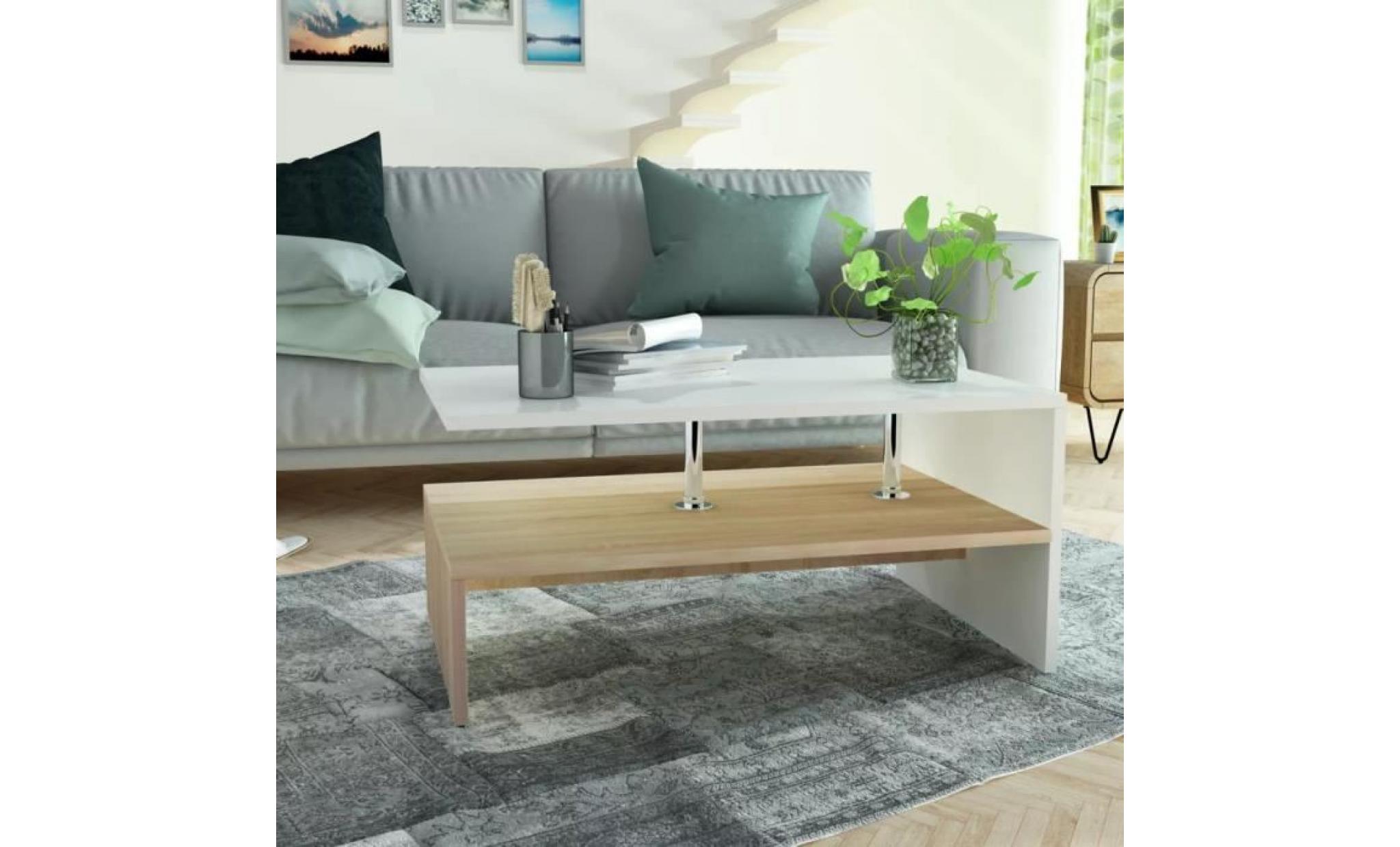 table basse en aggloméré 90 x 59 x 42 cm chêne et blanc table de chevet contemporain