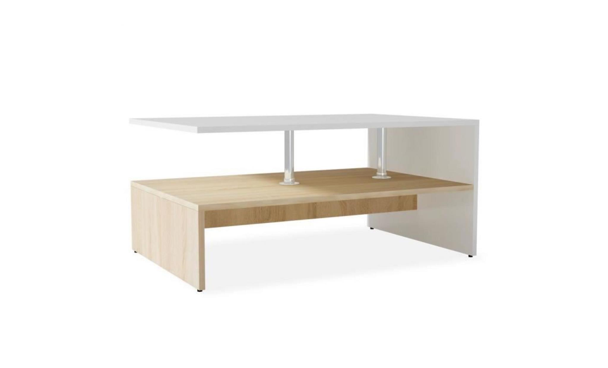 table basse en aggloméré 90 x 59 x 42 cm chêne et blanc table de chevet contemporain pas cher