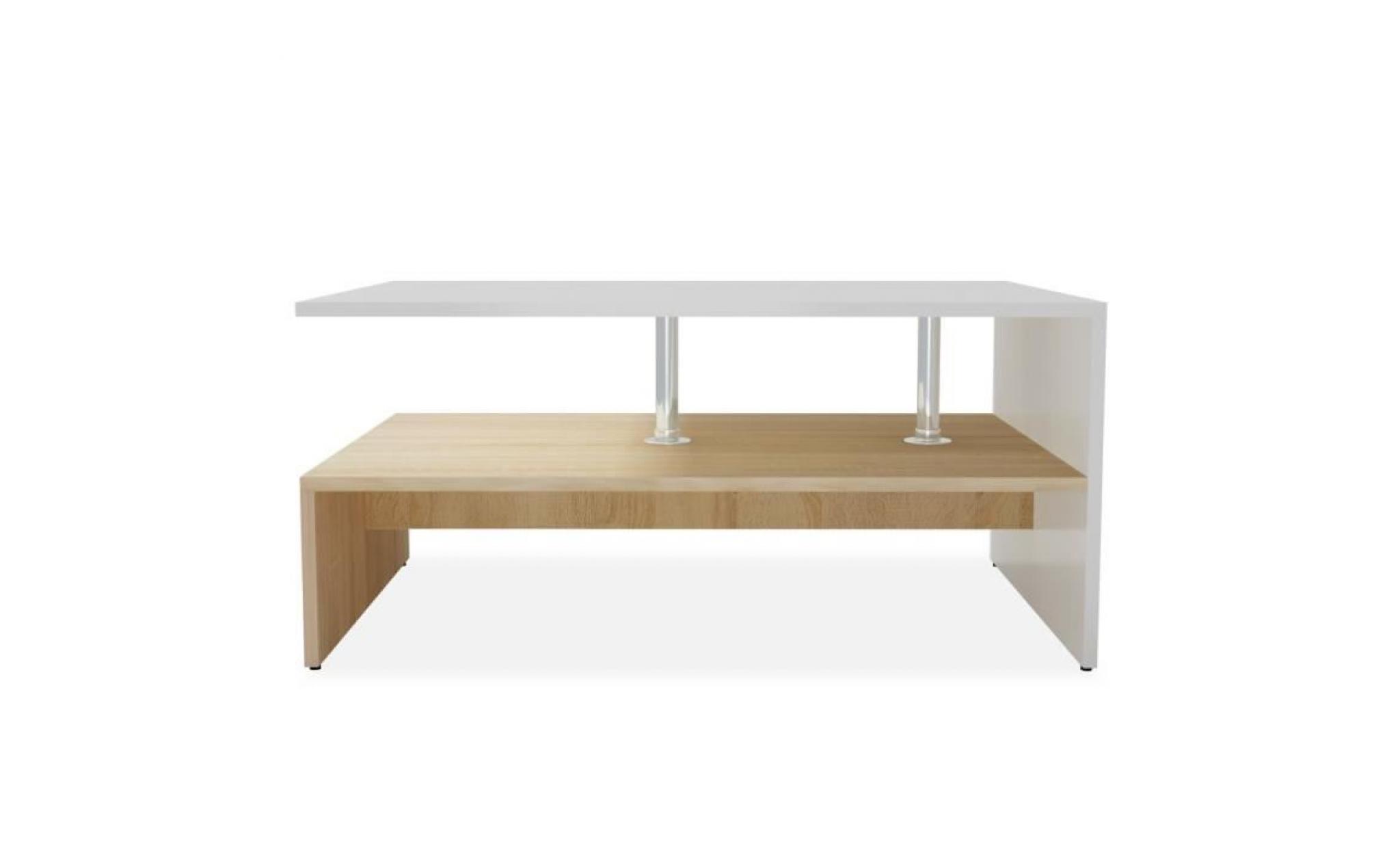 table basse en aggloméré 90 x 59 x 42 cm chêne et blanc table de chevet contemporain pas cher