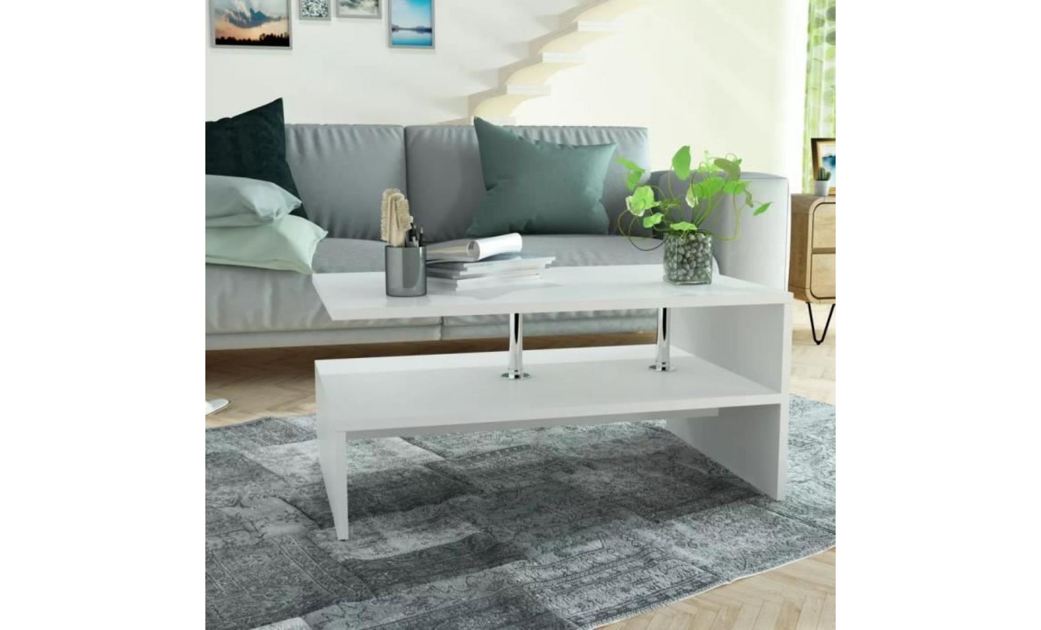 table basse en aggloméré style contemporain 90 x 59 x 42 cm blanc