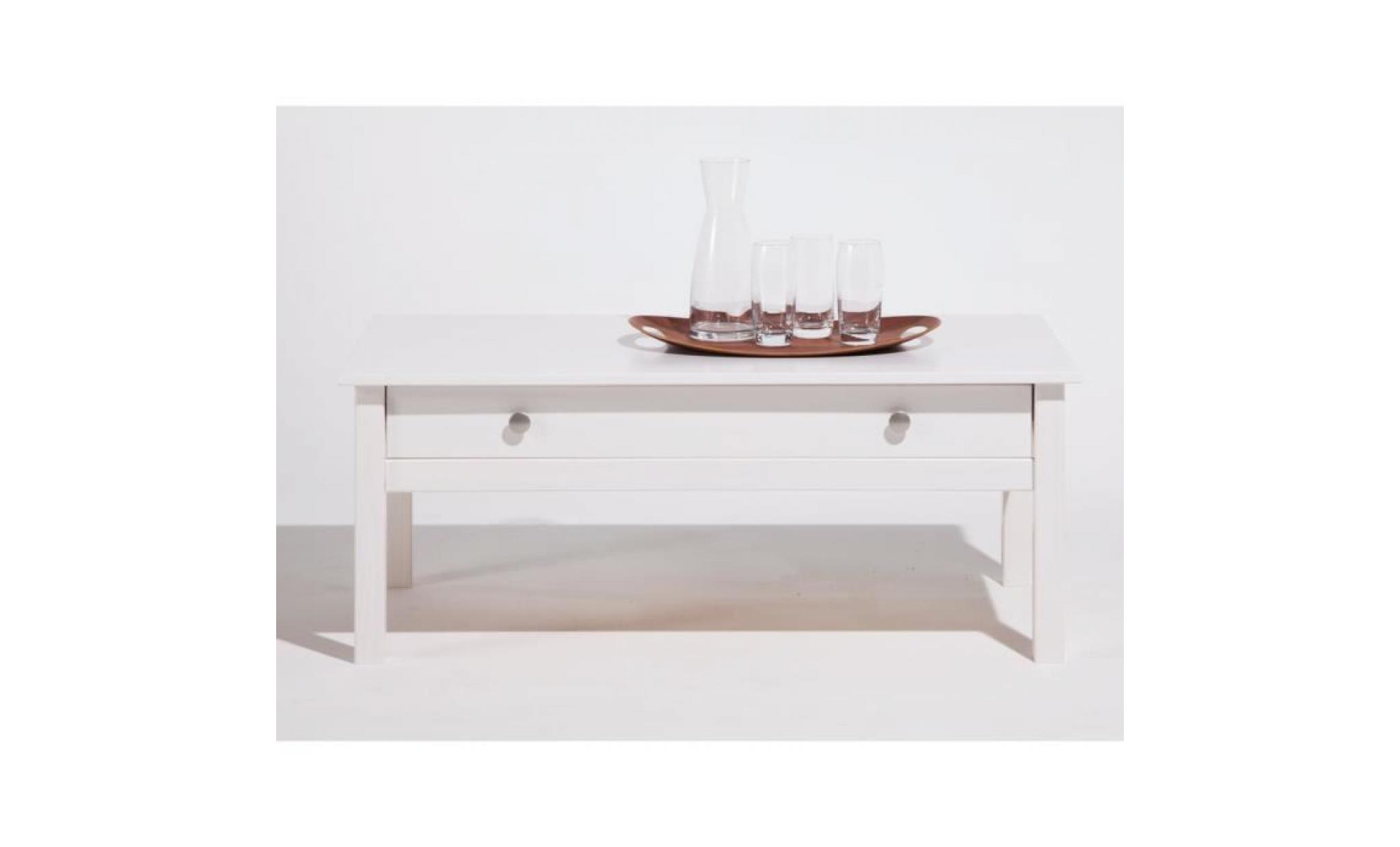 table basse en bois massif 1 tiroir longueur 100cm berna   blanc