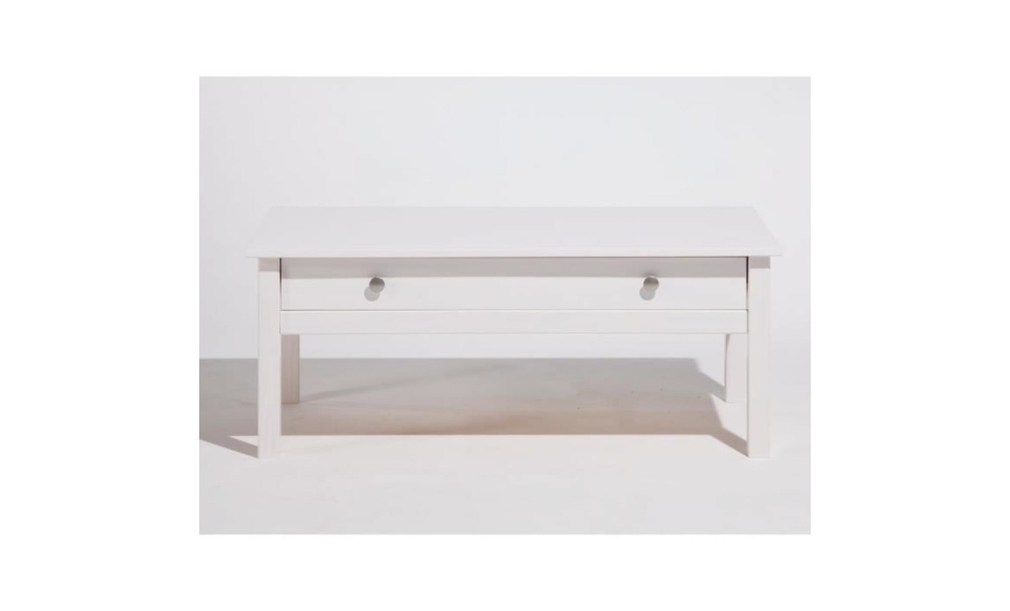 table basse en bois massif 1 tiroir longueur 100cm berna   blanc pas cher