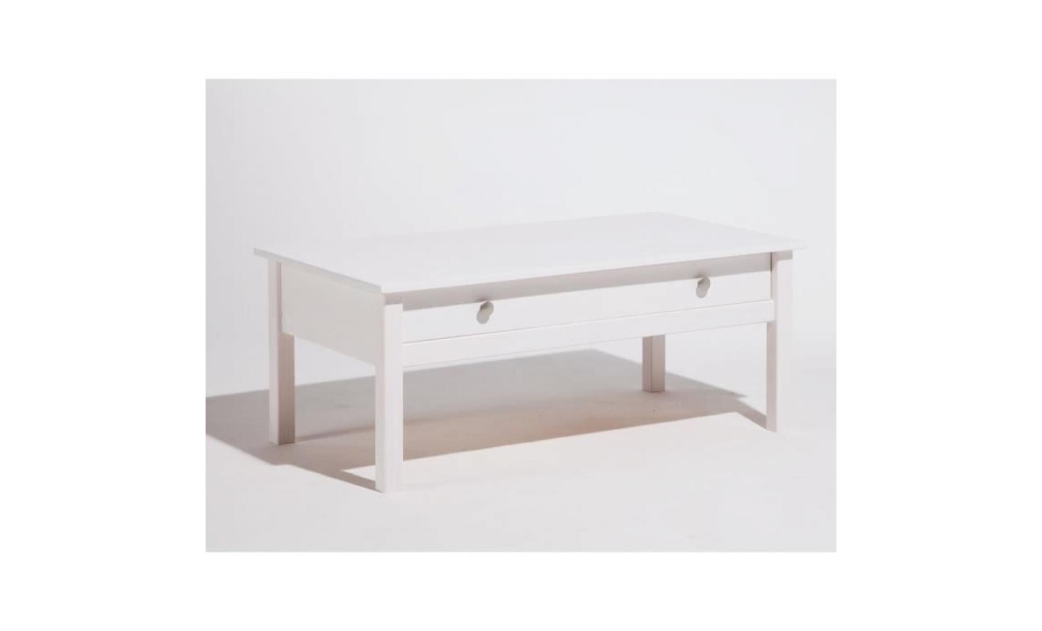 table basse en bois massif 1 tiroir longueur 100cm berna   blanc pas cher