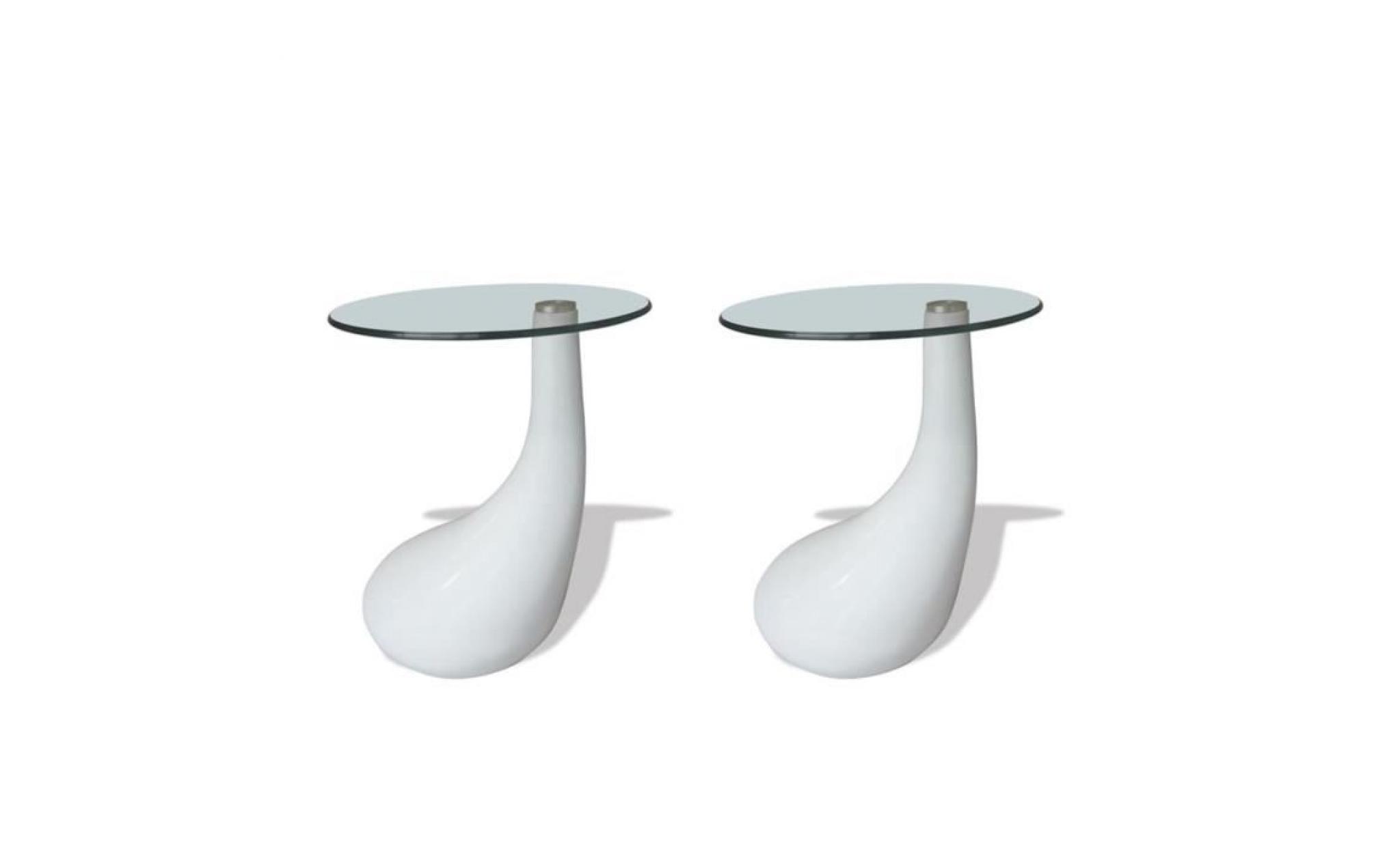table basse et dessus de table verre rond blanc brillant 2 pcs table basse scandinave table bass contemporain pas cher
